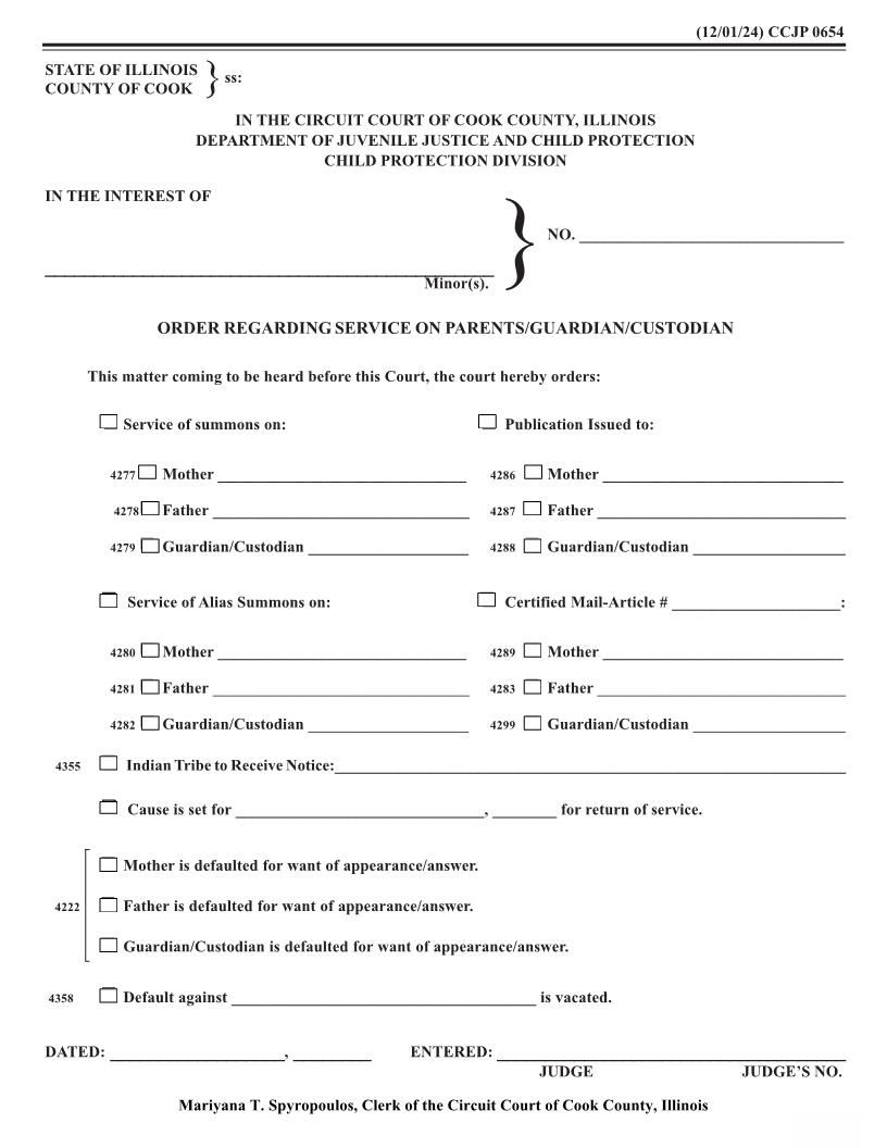 Order Regarding Service On Parents-Guardian-Custodian {CCJP 0654} | Pdf Fpdf Docx | Illinois