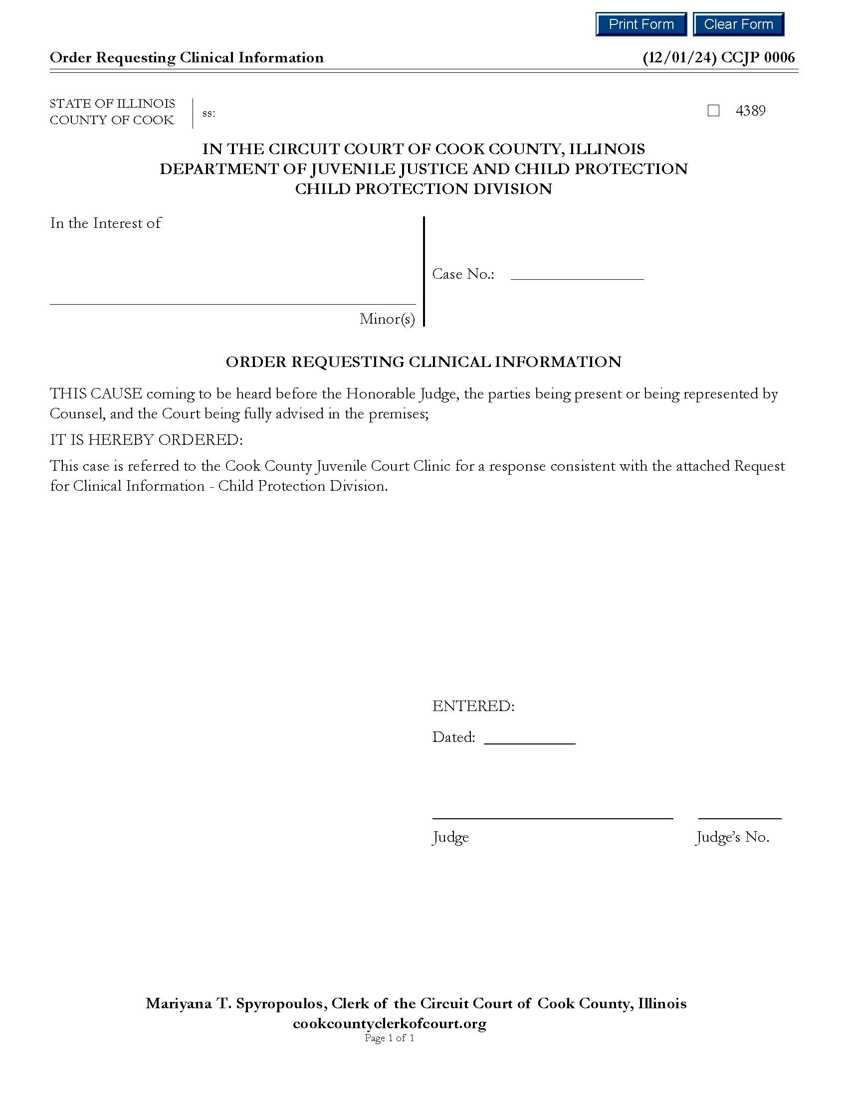 Order Request For Clinical Information {CCJP 0006} | Pdf Fpdf Docx | Illinois