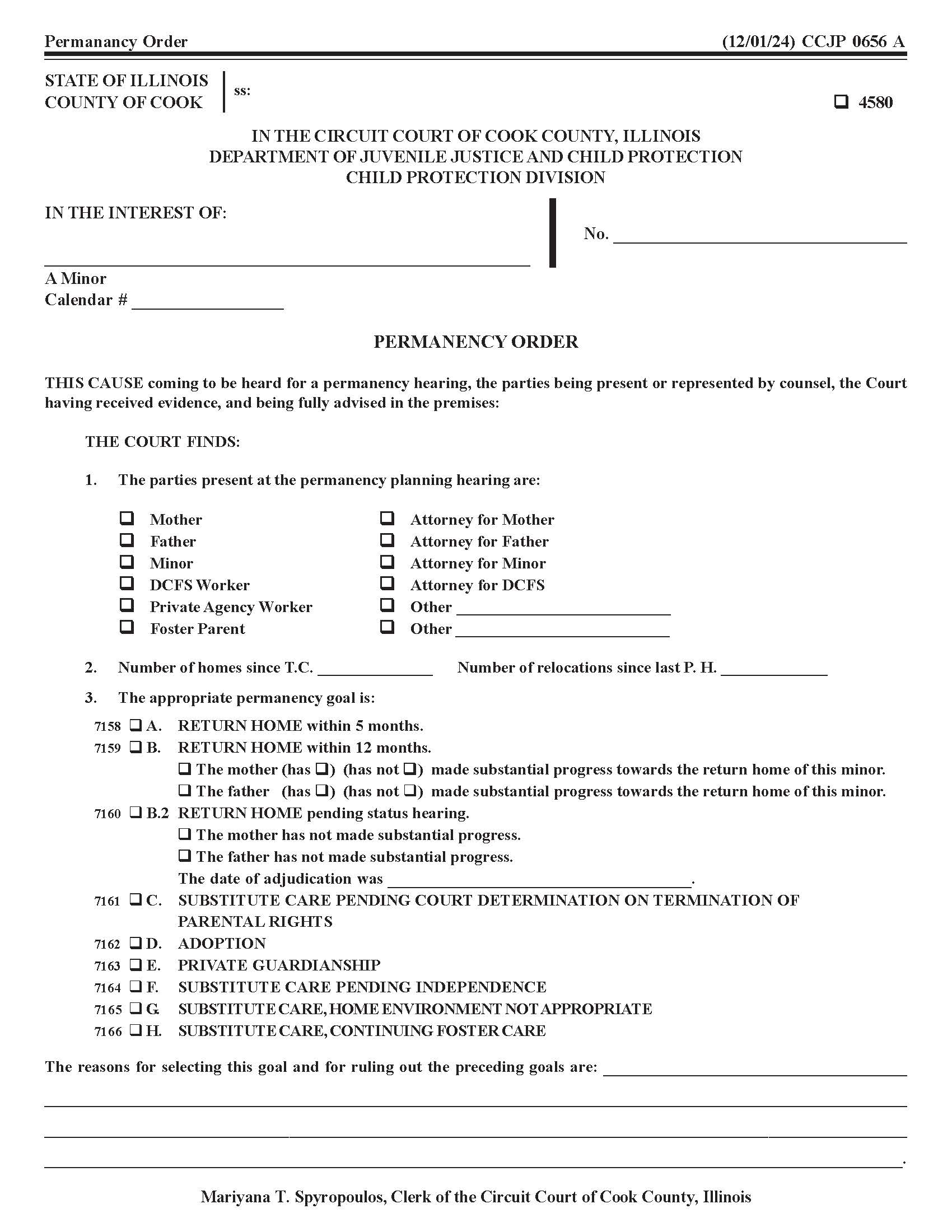 Permanency Order {CCJP 0656} | Pdf Fpdf Doc Docx | Illinois