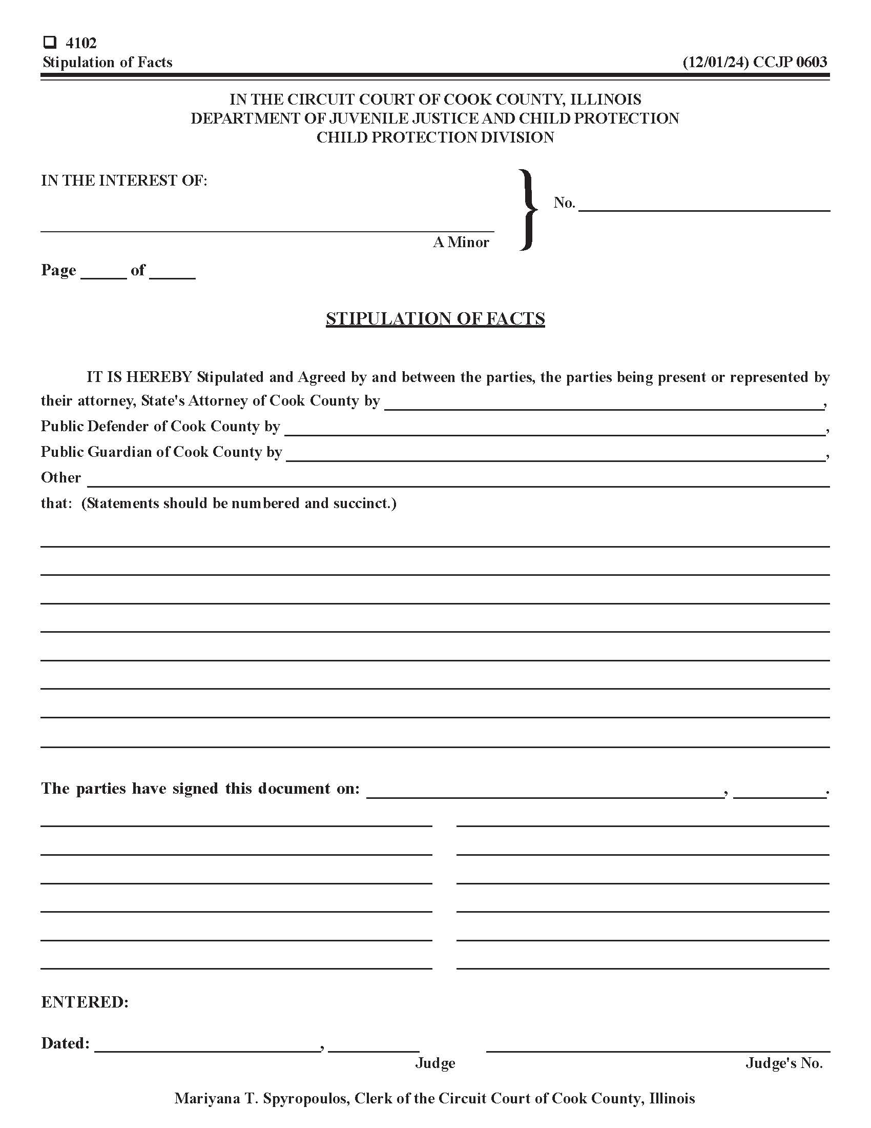 Stipulation Of Facts {CCJP 0603} | Pdf Fpdf Docx | Illinois