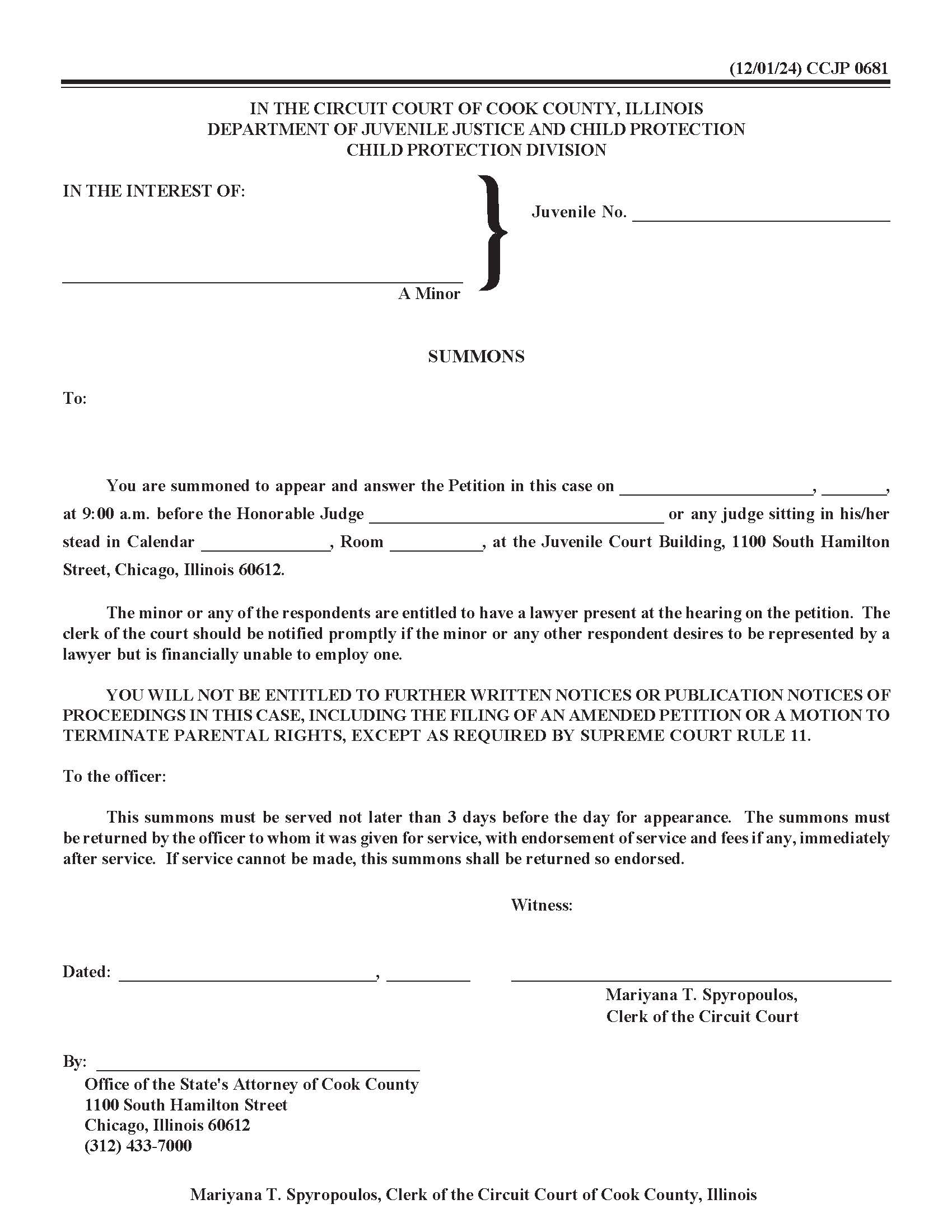 Summons {CCJP 0681} | Pdf Fpdf Docx | Illinois