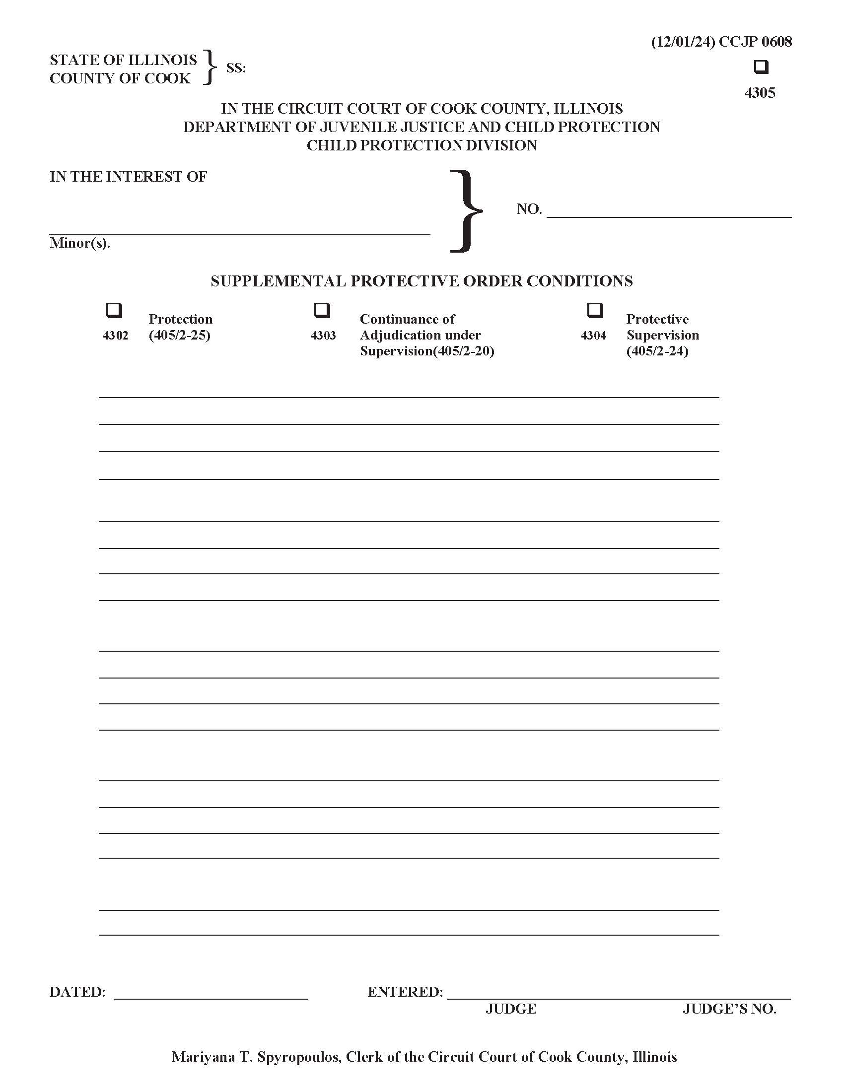 Supplemental Protective Order Conditions {CCJP 0608} | Pdf Fpdf Docx | Illinois