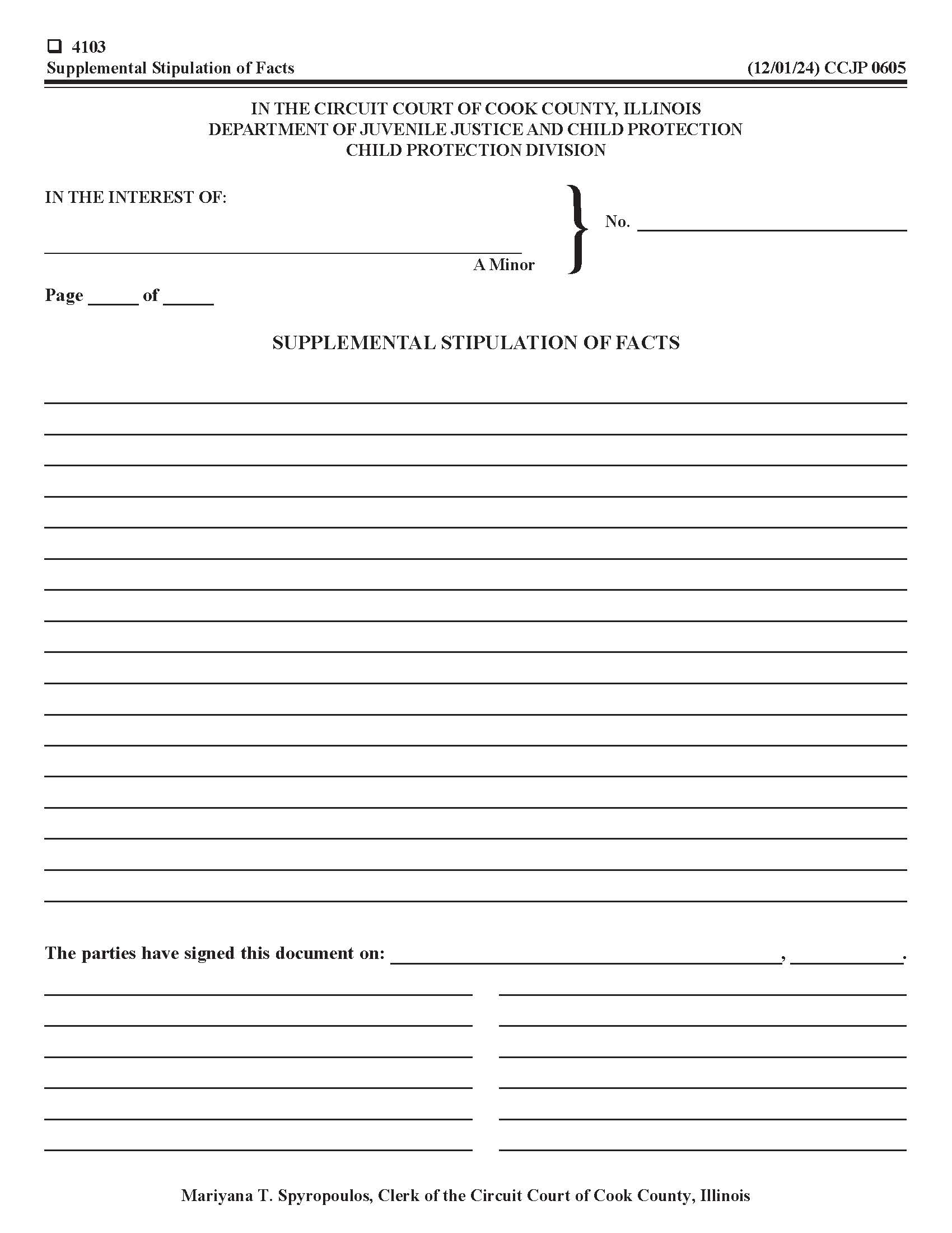 Supplemental Stipulation Of Facts {CCJP 0605} | Pdf Fpdf Docx | Illinois