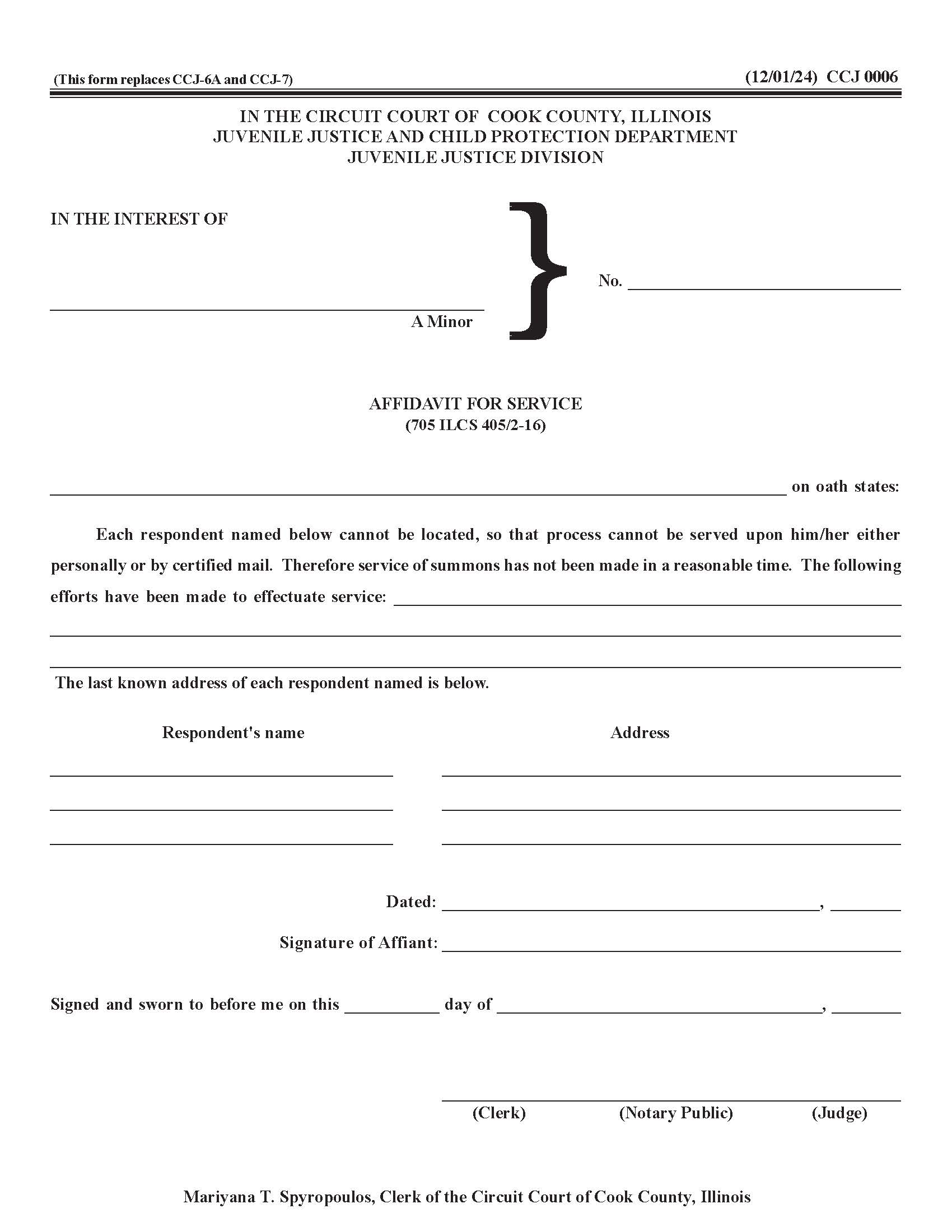 Affidavit For Service {CCJ 0006} | Pdf Fpdf Docx | Illinois