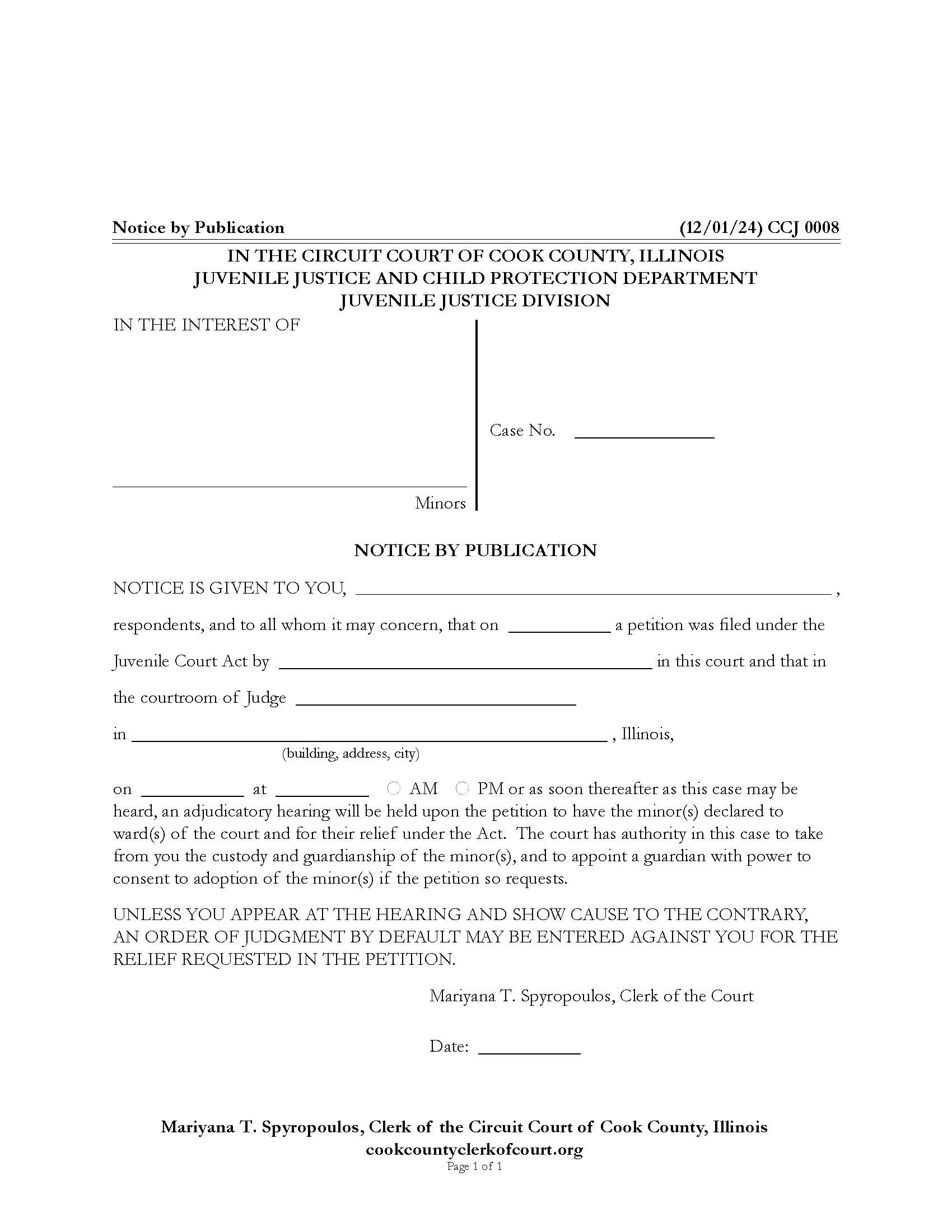 Notice By Publication {CCJ 0008} | Pdf Fpdf Docx | Illinois