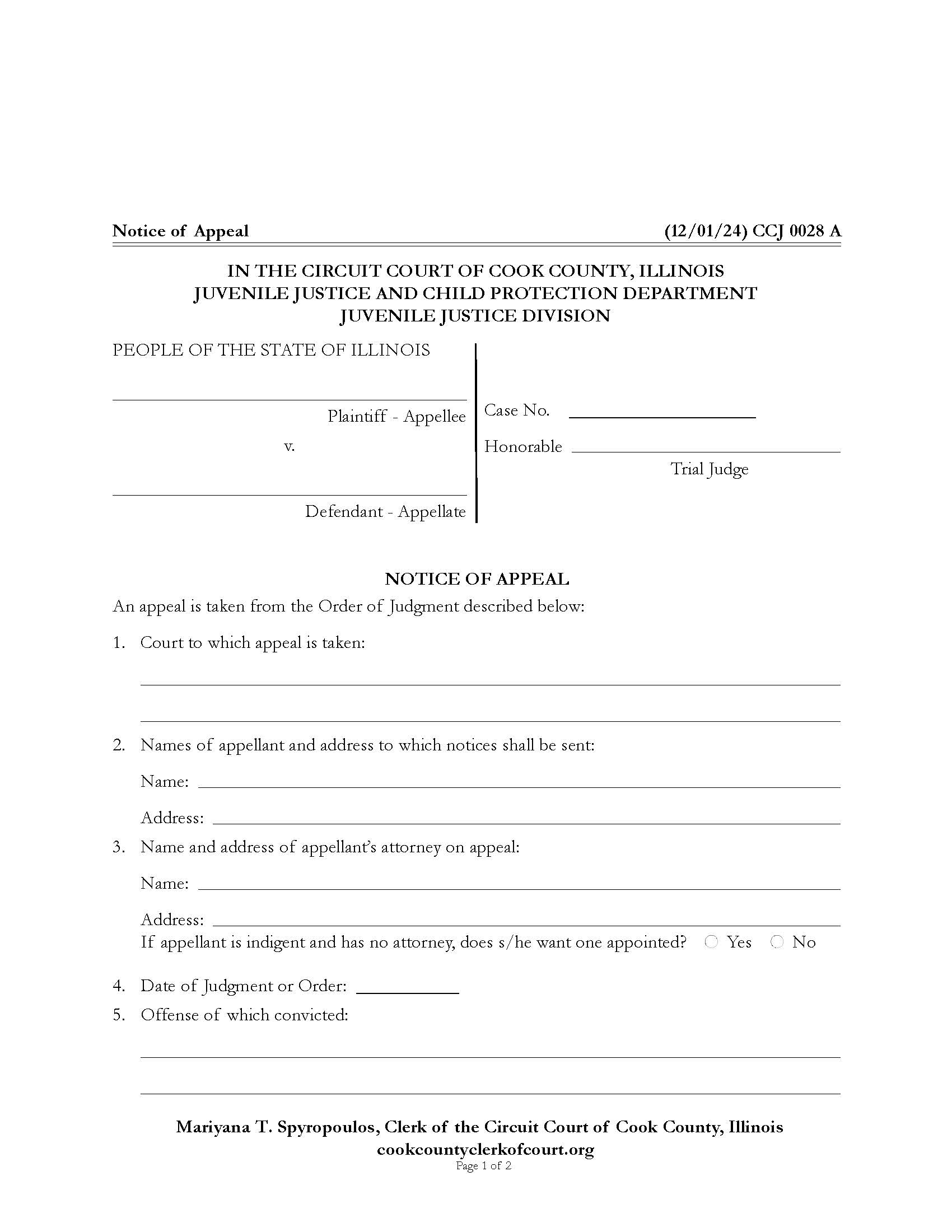 Notice Of Appeal {CCJ 0028} | Pdf Fpdf Docx | Illinois
