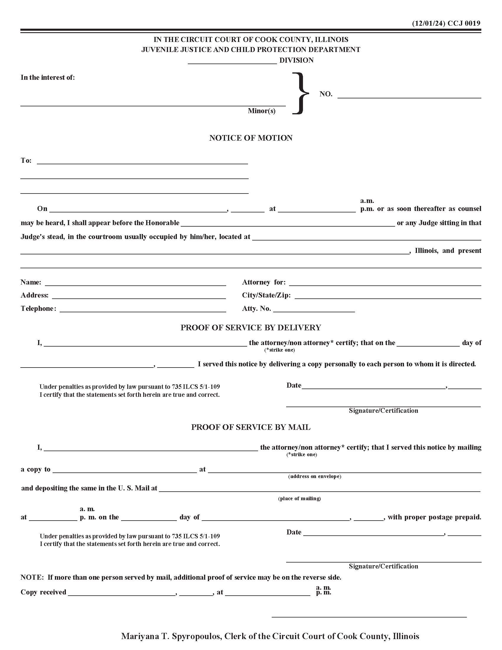 Notice Of Motion {CCJ 0019} | Pdf Fpdf Docx | Illinois