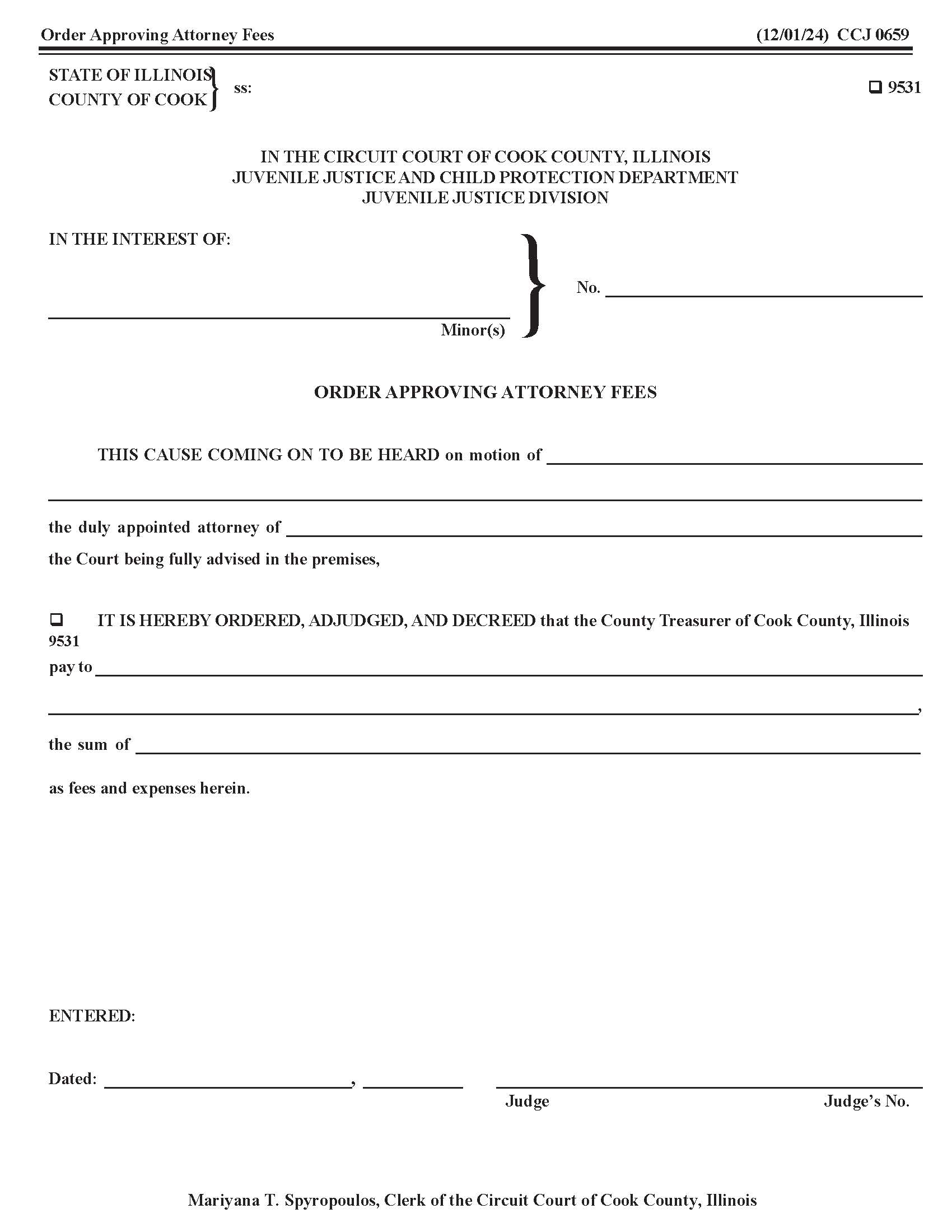 Order Approving Attorneys Fees {CCJ 0659} | Pdf Fpdf Doc Docx | Illinois