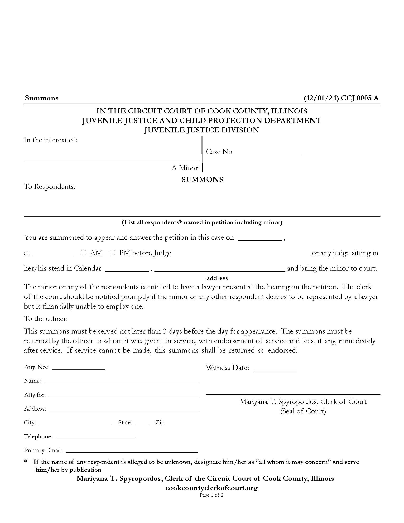 Summons {CCJ 0005} | Pdf Fpdf Docx | Illinois