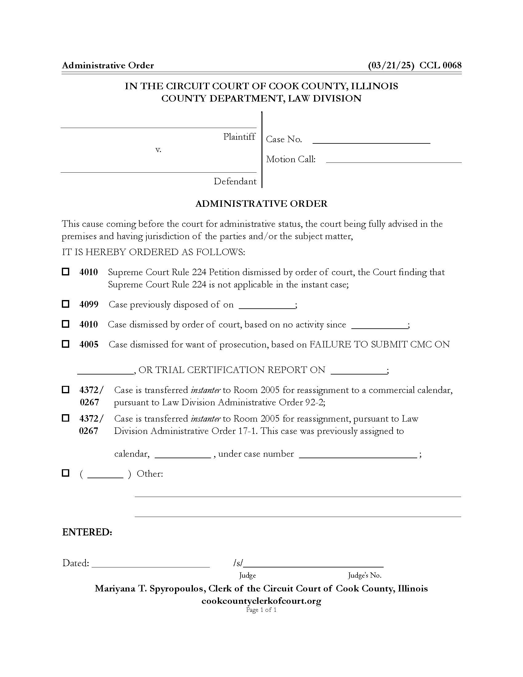 Administrative Order {CCL 0068} | Pdf Fpdf Docx | Illinois