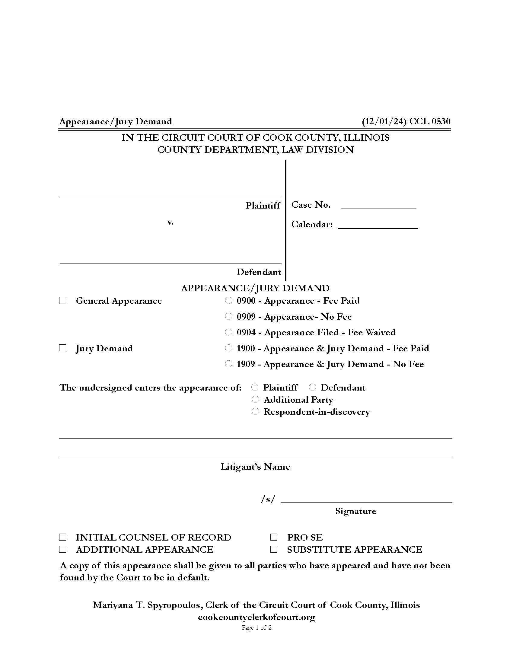 Appearance {CCL 0530} | Pdf Fpdf Doc Docx | Illinois