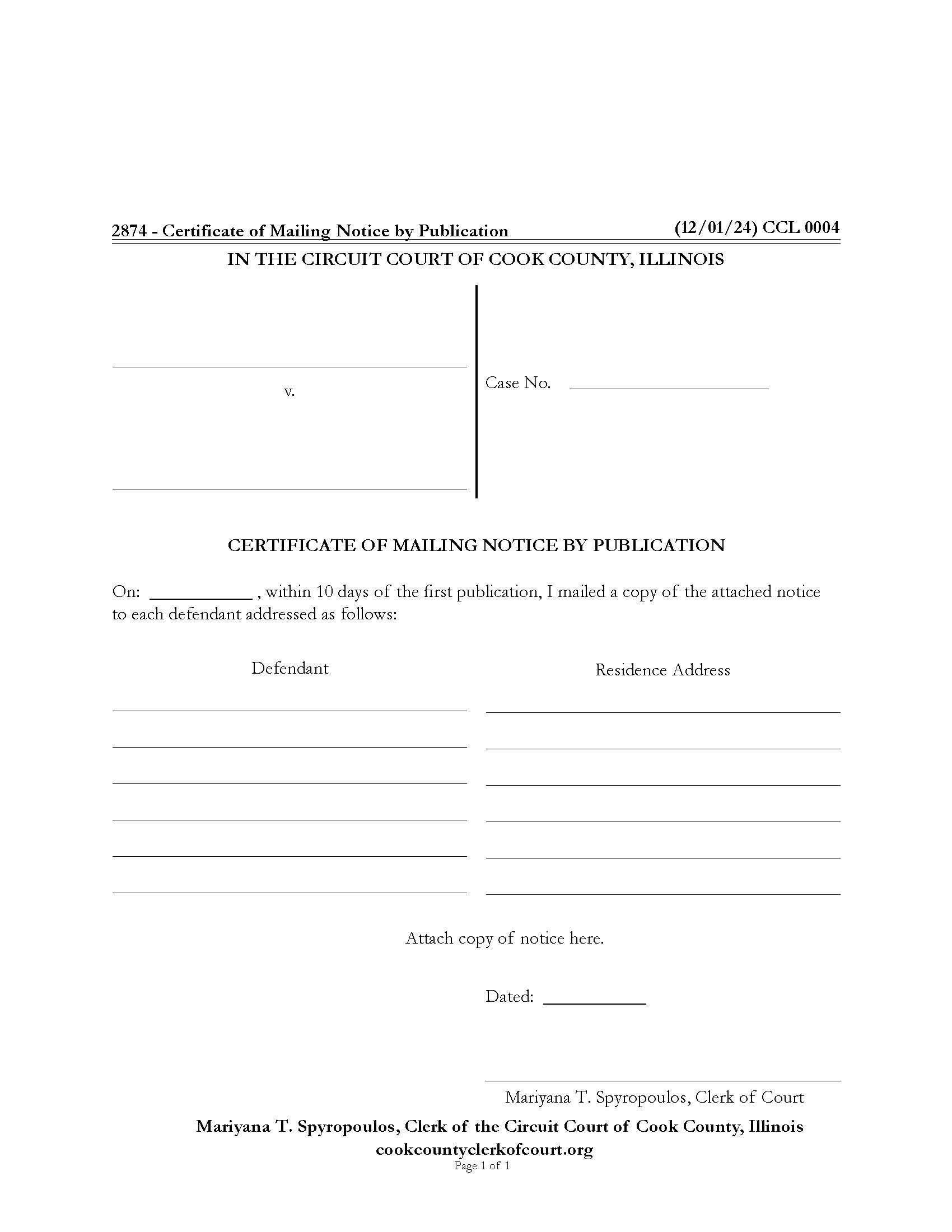 Certificate Of Mailing Notice By Publication {CCL 0004} | Pdf Fpdf Docx | Illinois