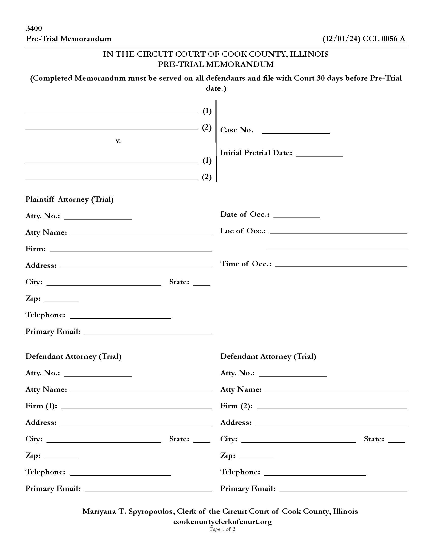 Pre-Trial Memorandum {CCL 0056} | Pdf Fpdf Docx | Illinois