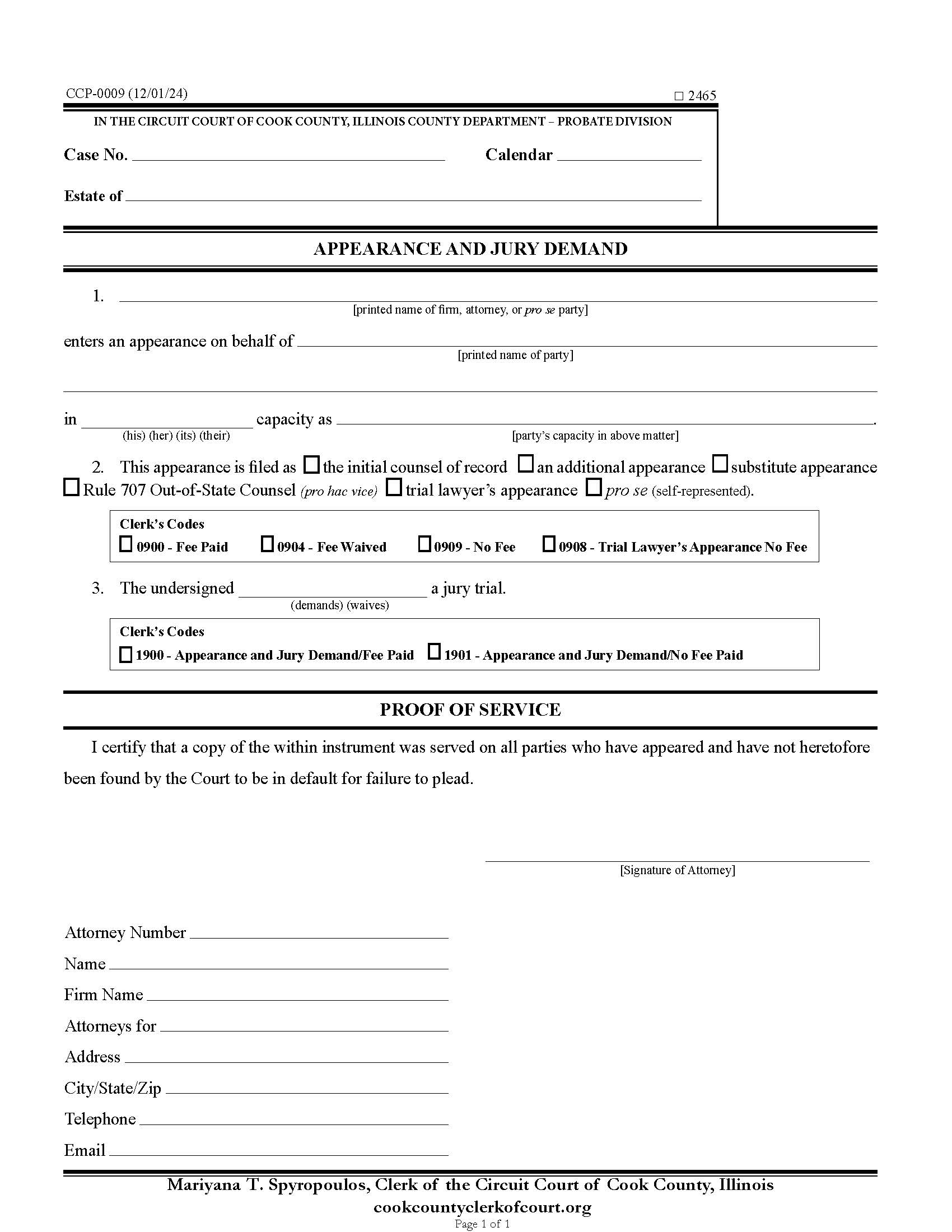 Appearance And Jury Demand {CCP 0009} | Pdf Fpdf Docx | Illinois