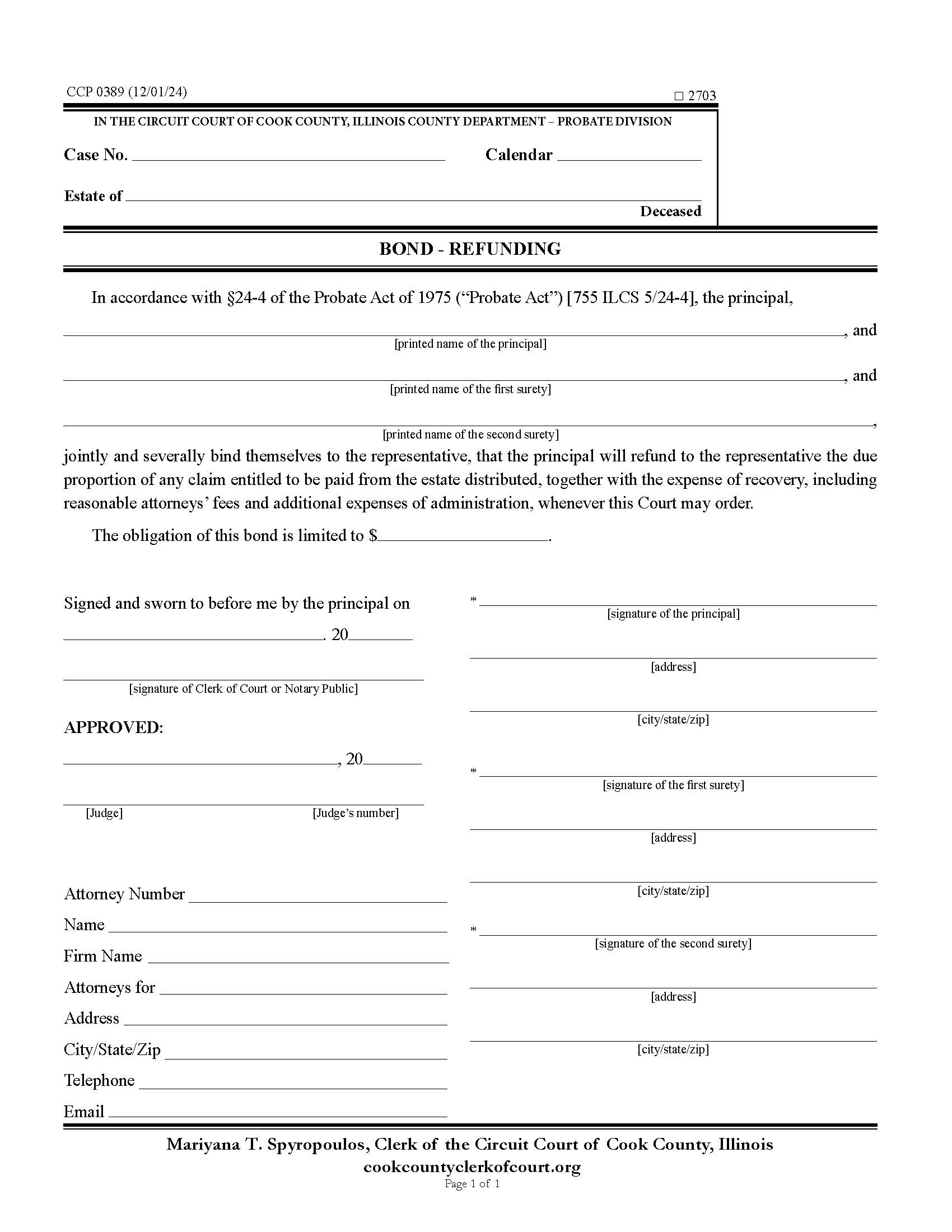 Bond - Refunding {CCP 0389} | Pdf Fpdf Docx | Illinois