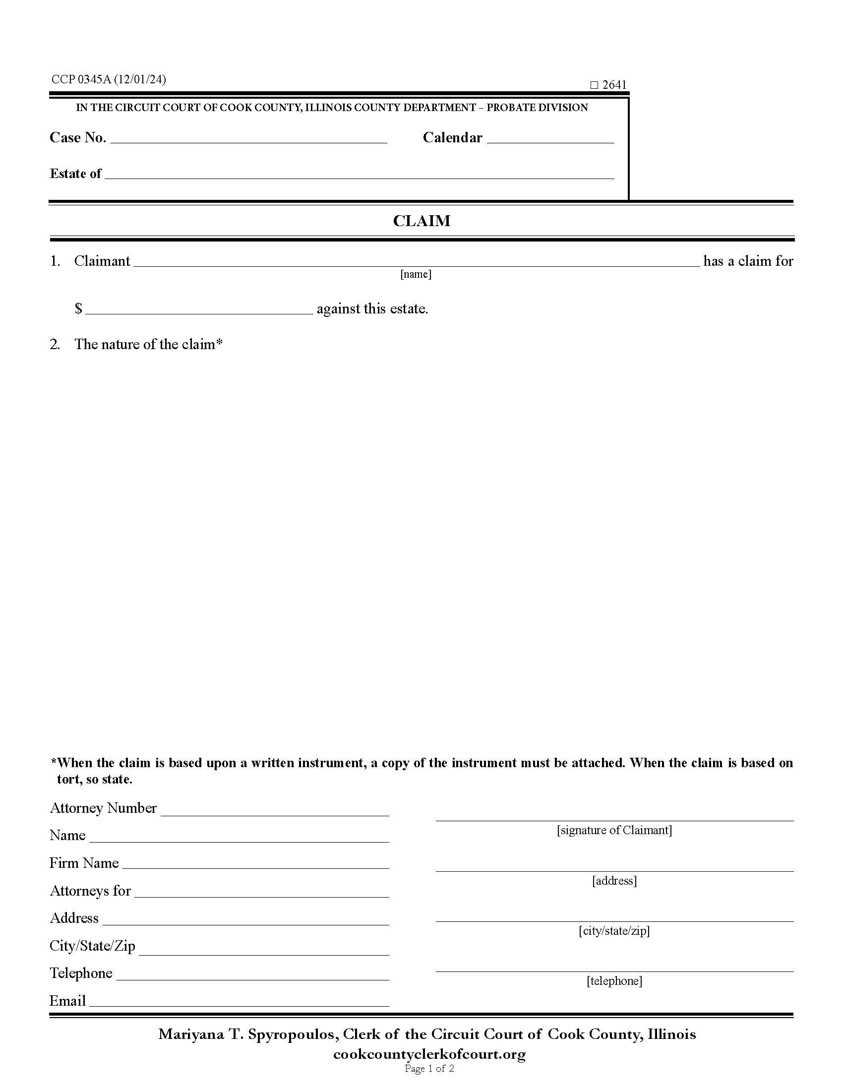 Claim {CCP 0345} | Pdf Fpdf Docx | Illinois