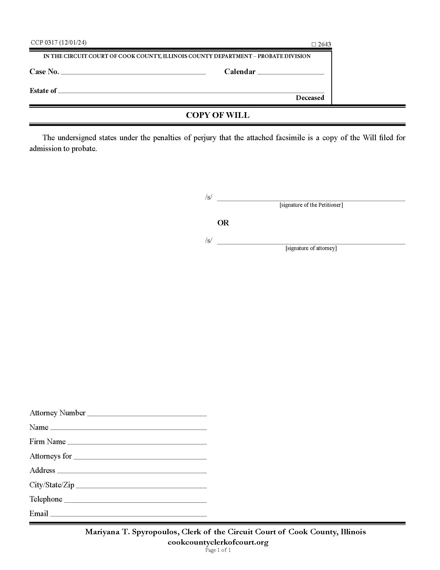 Copy Of Will {CCP 0317} | Pdf Fpdf Docx | Illinois