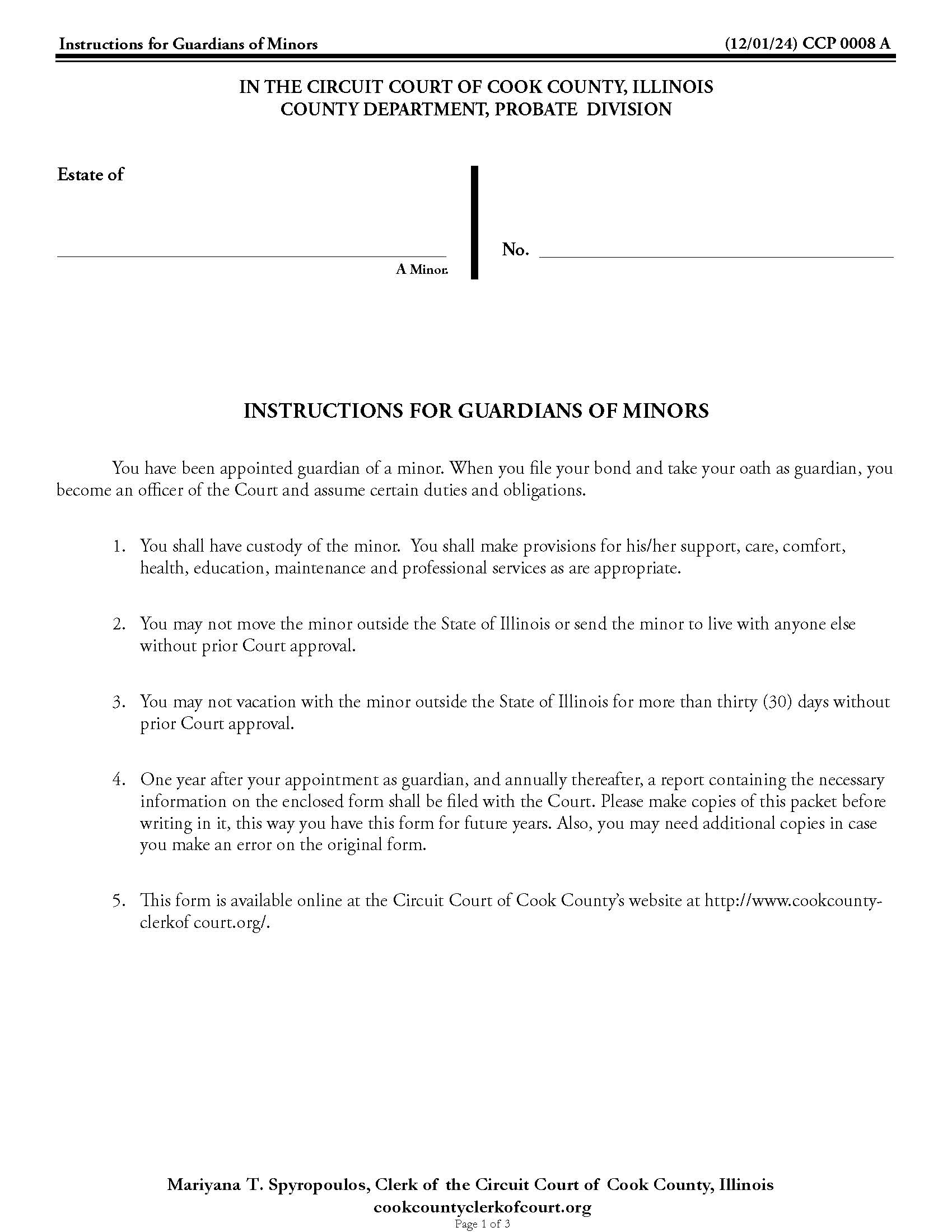 Instructions For Guardians Of Minors - Annual Report {CCP 0008} | Pdf Fpdf Docx | Illinois