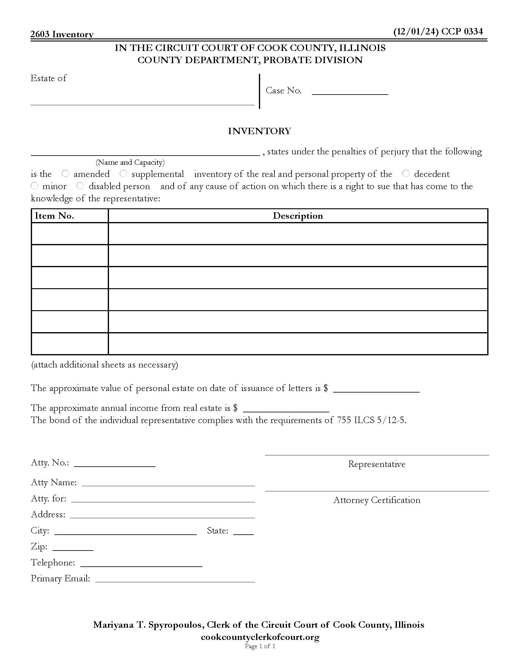 Inventory {CCP 0334} | Pdf Fpdf Docx | Illinois