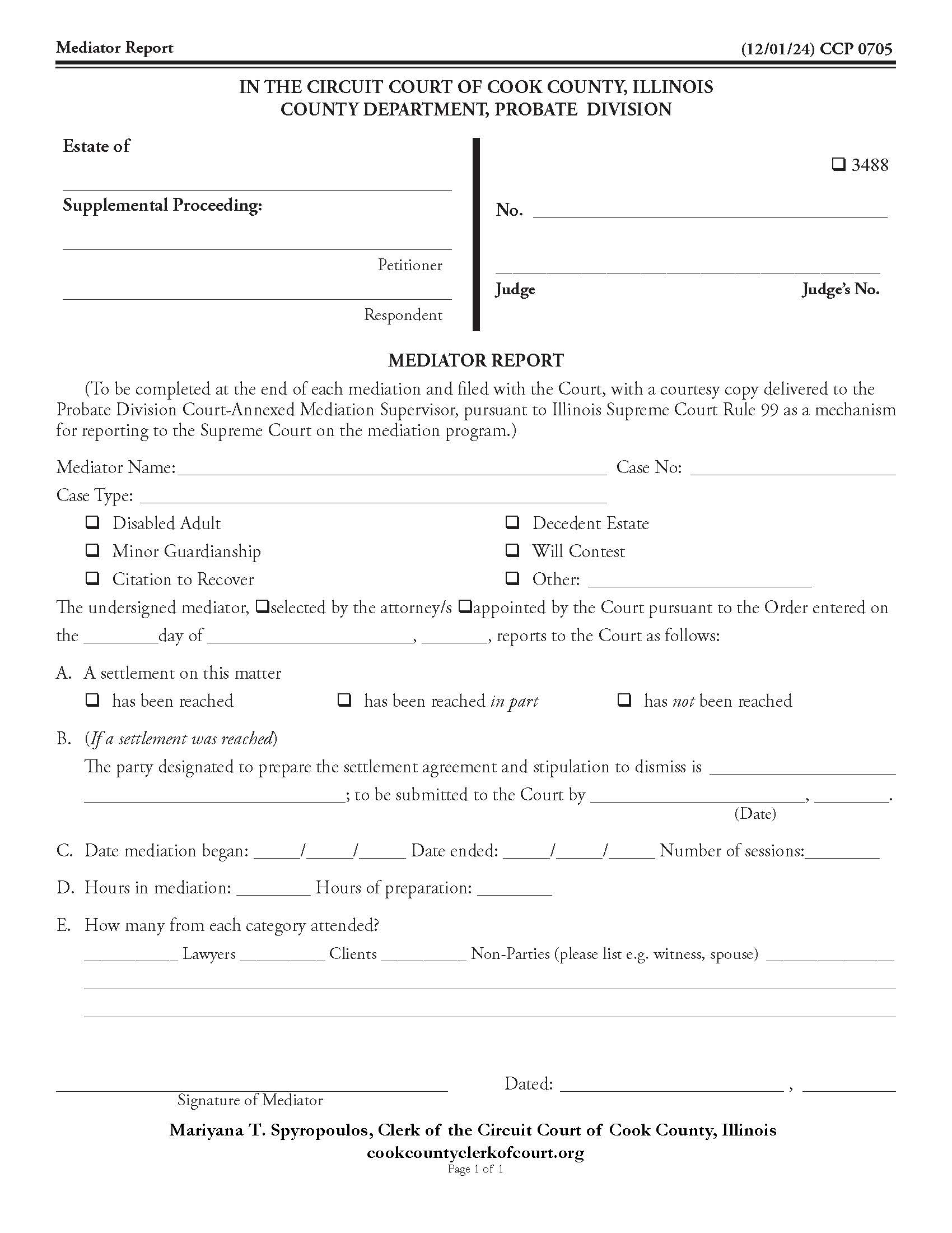Mediator Report {CCP 0705} | Pdf Fpdf Doc Docx | Illinois