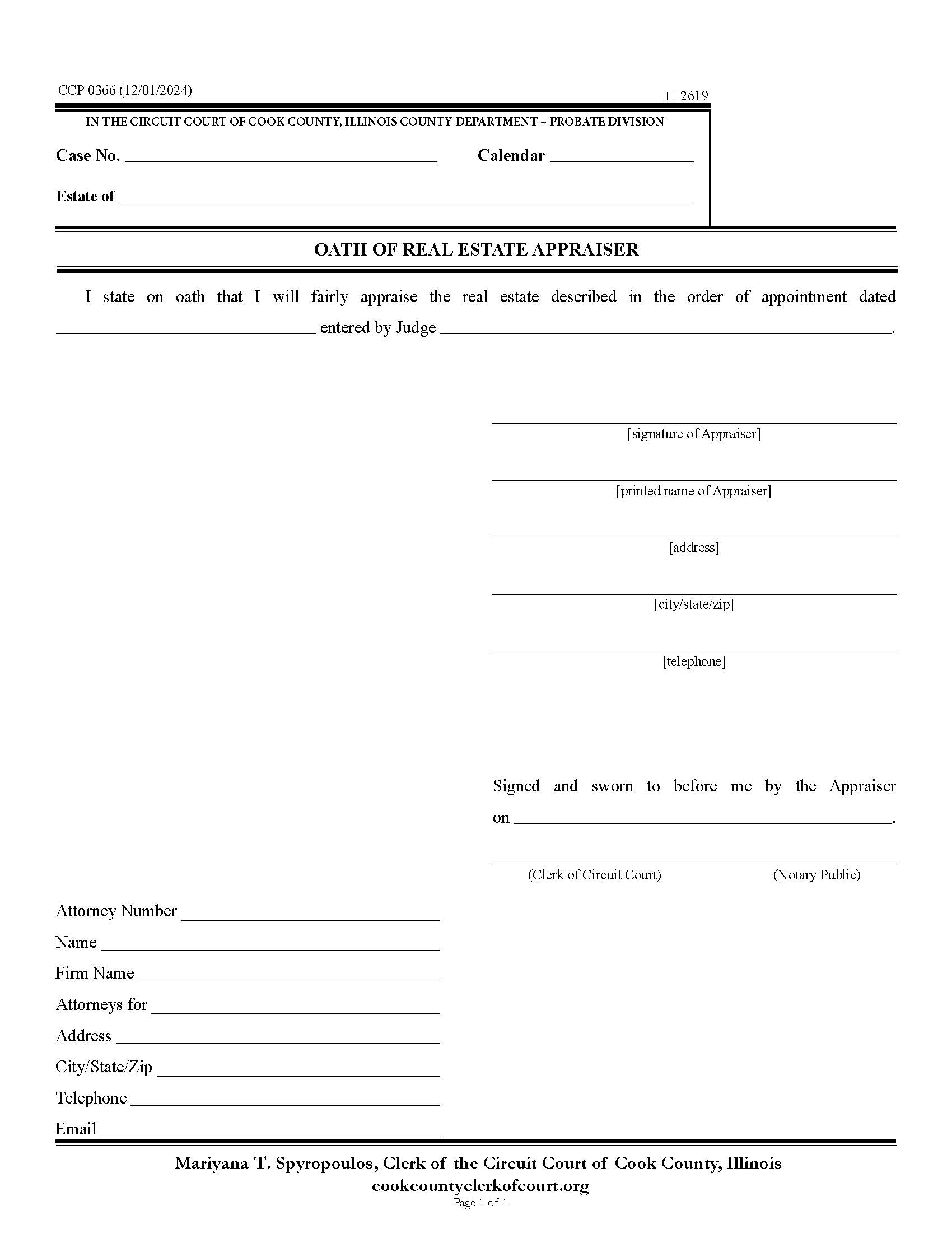 Oath Of Real Estate Appraiser {CCP 0366} | Pdf Fpdf Docx | Illinois
