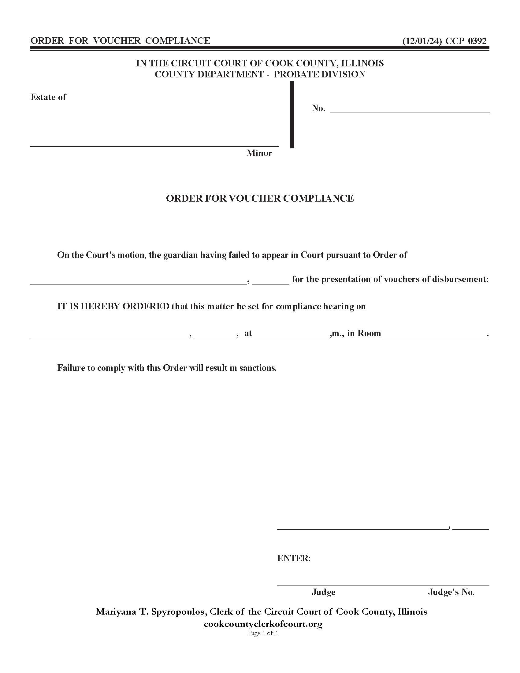 Order For Voucher Compliance {CCP 0392} | Pdf Fpdf Docx | Illinois