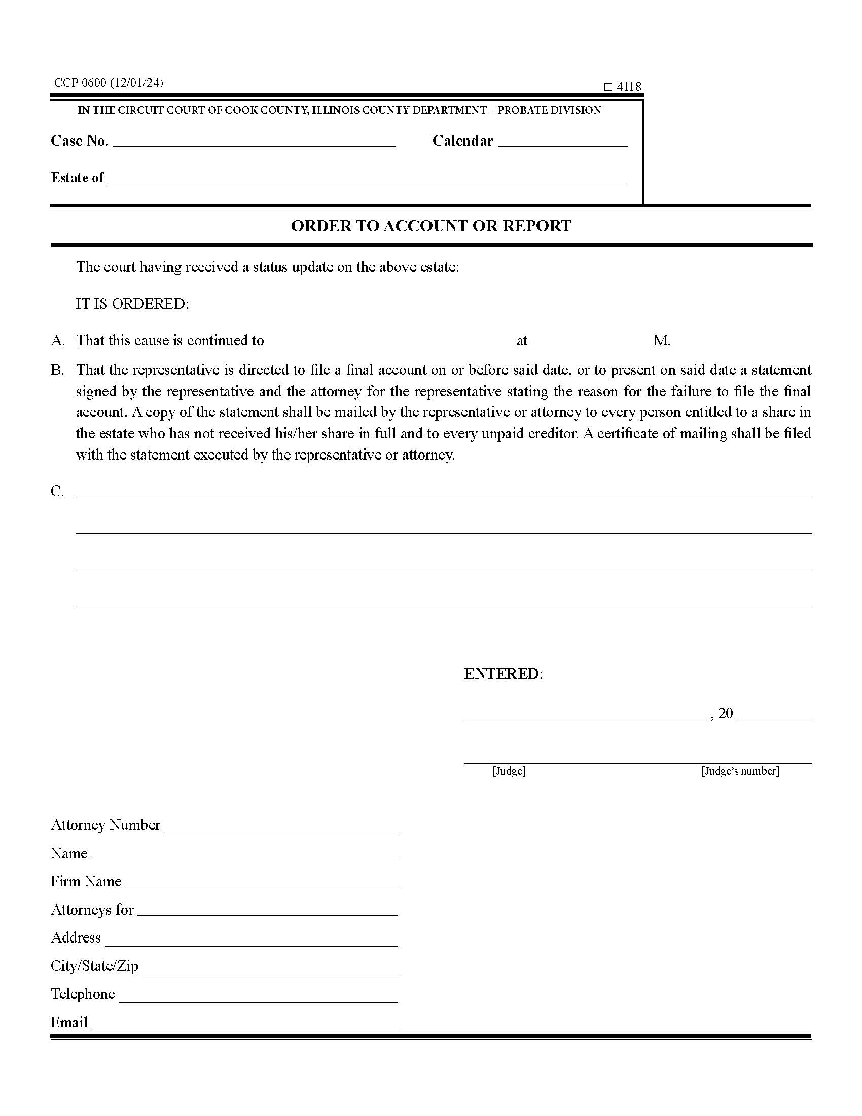 Order To Account Or Report {CCP 0600} | Pdf Fpdf Docx | Illinois