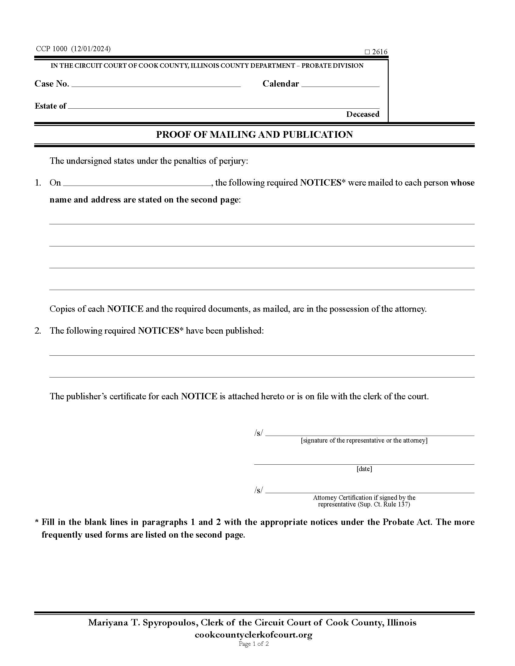 Proof Of Mailing And Publication {CCP 1000} | Pdf Fpdf Doc Docx | Illinois