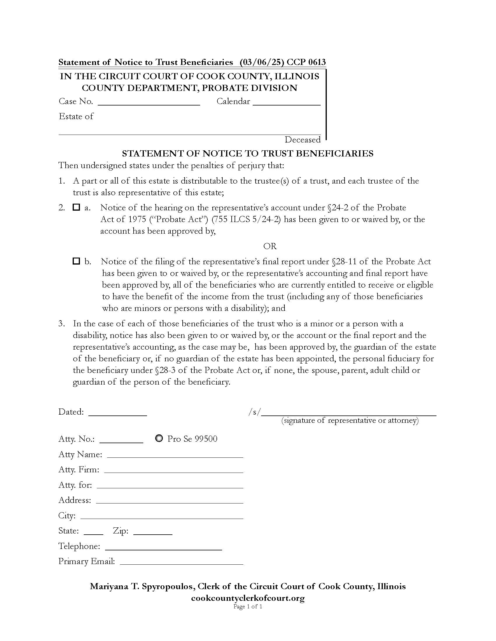 Statement Relating To Trust Beneficiaries {CCP 0613} | Pdf Fpdf Docx | Illinois