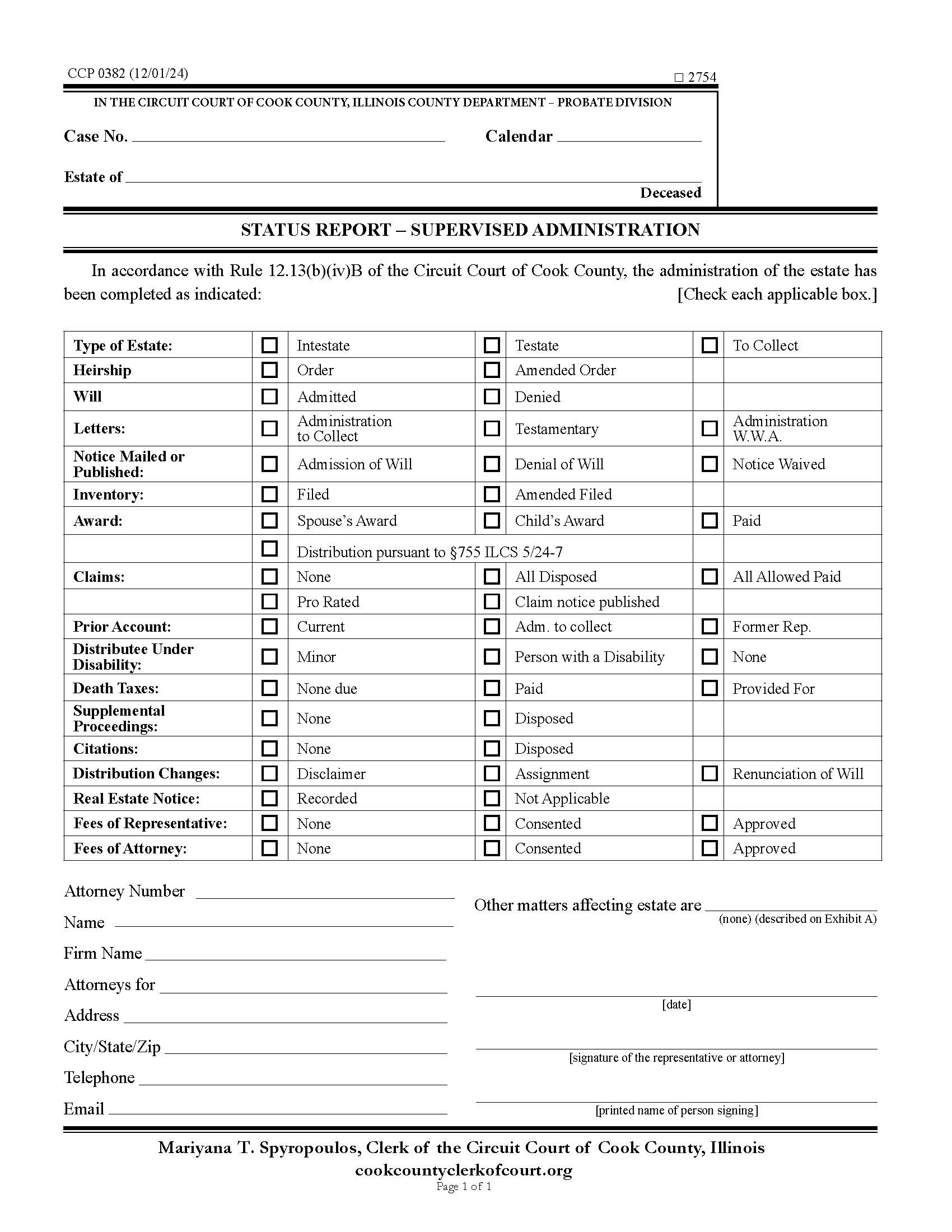 Status Report - Supervised Administration {CCP 0382} | Pdf Fpdf Docx | Illinois