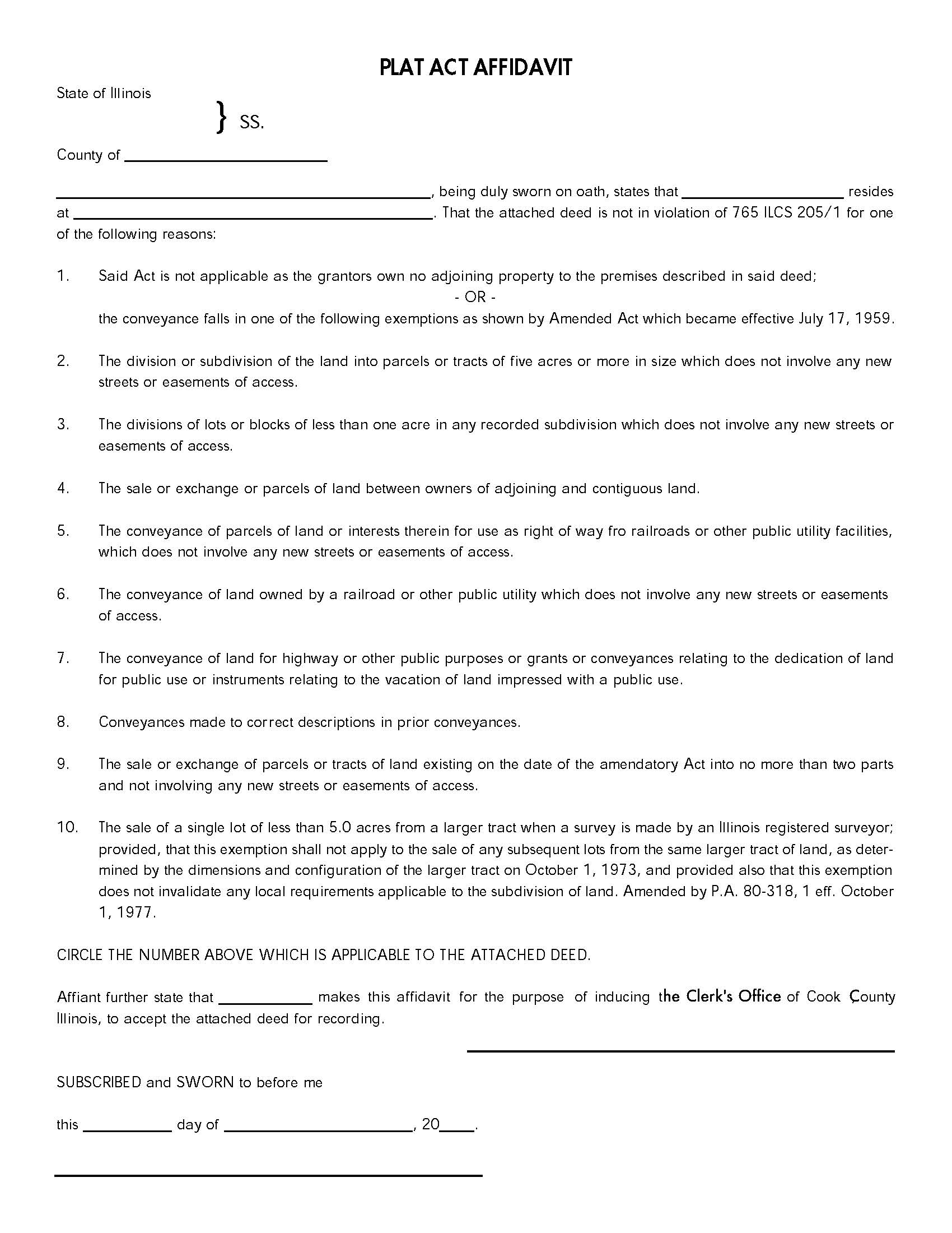 Plat Act Affidavit | Pdf Fpdf Docx | Illinois