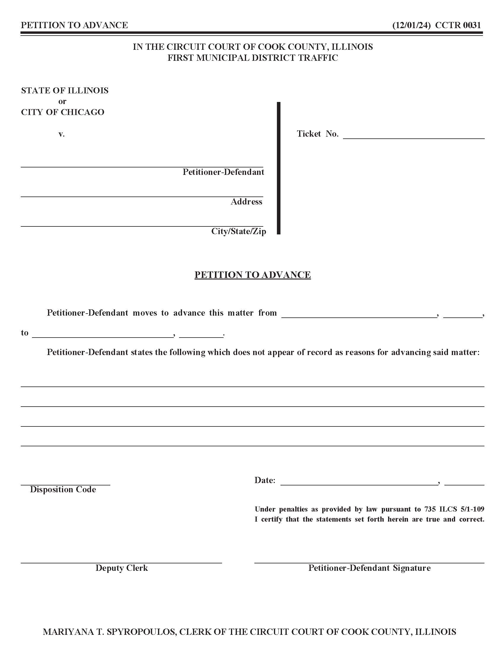 Petition To Advance {CCTR 0031} | Pdf Fpdf Docx | Illinois