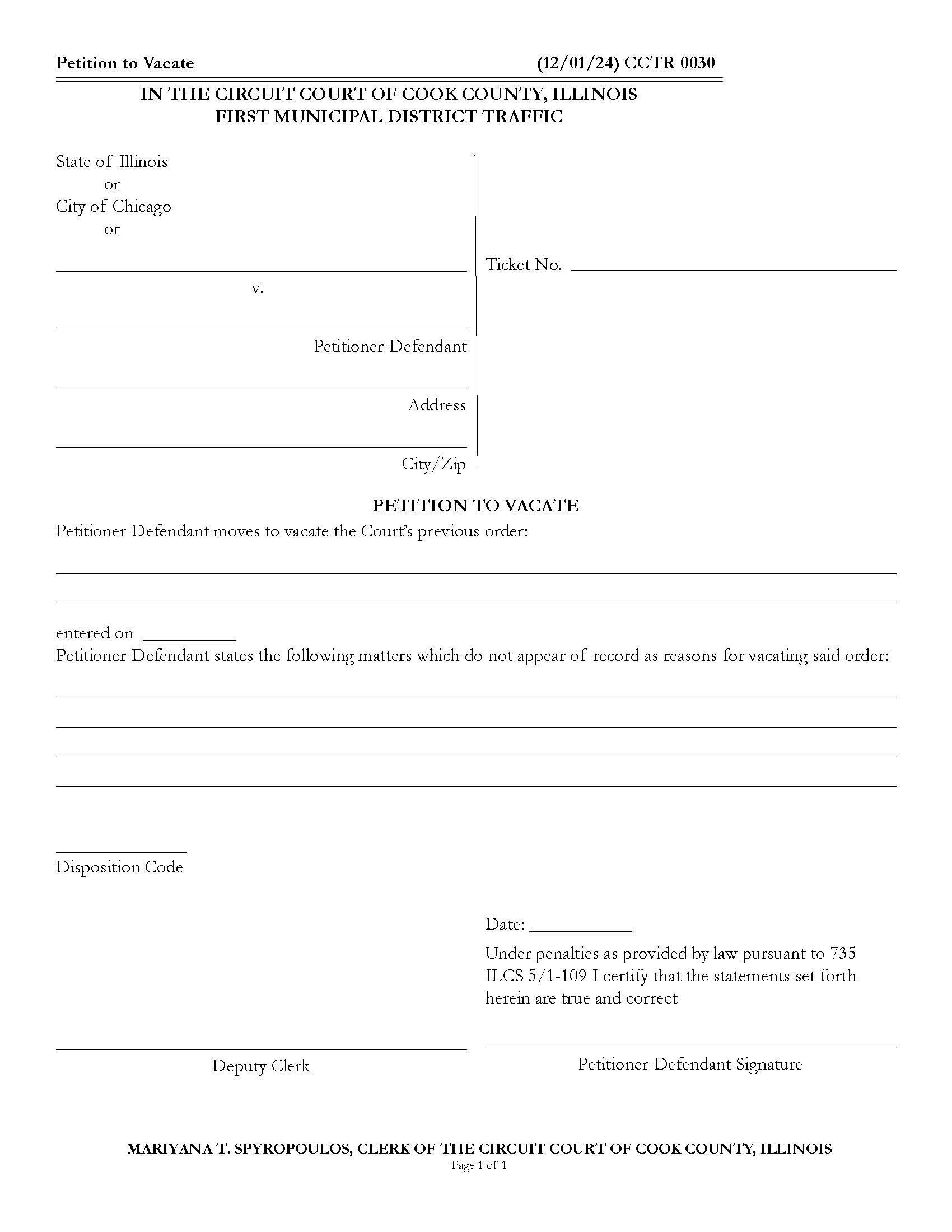 Petition To Vacate {CCTR 0030} | Pdf Fpdf Docx | Illinois