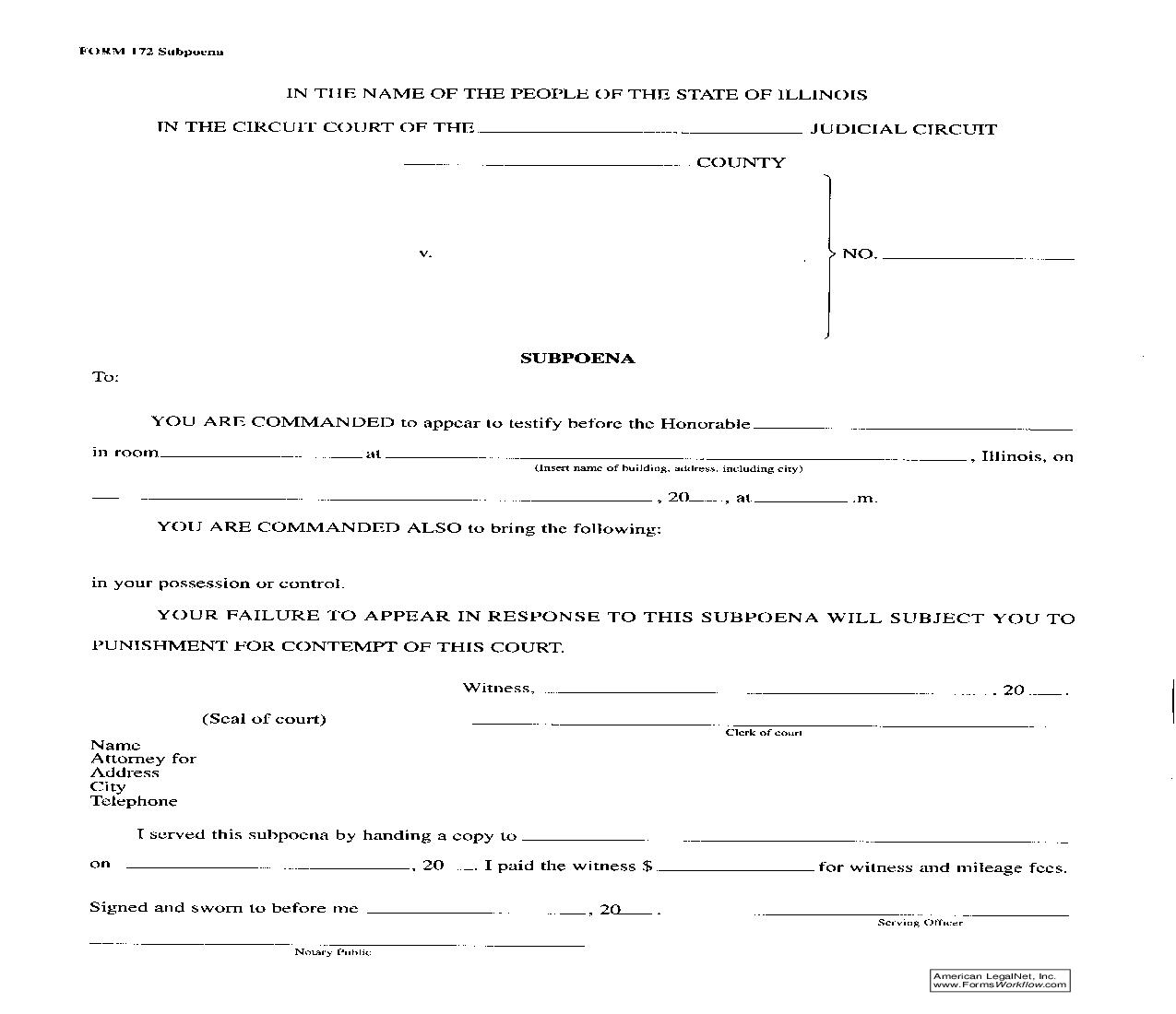 Subpoena {172} | Pdf Fpdf Doc Docx | Illinois