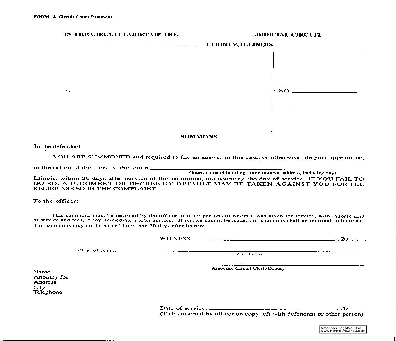 Summons - Circuit Court (30 Day) | Pdf Fpdf Doc Docx | Illinois