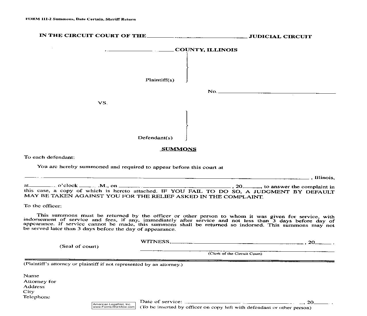 Summons - Date Certain | Pdf Fpdf Doc Docx | Illinois