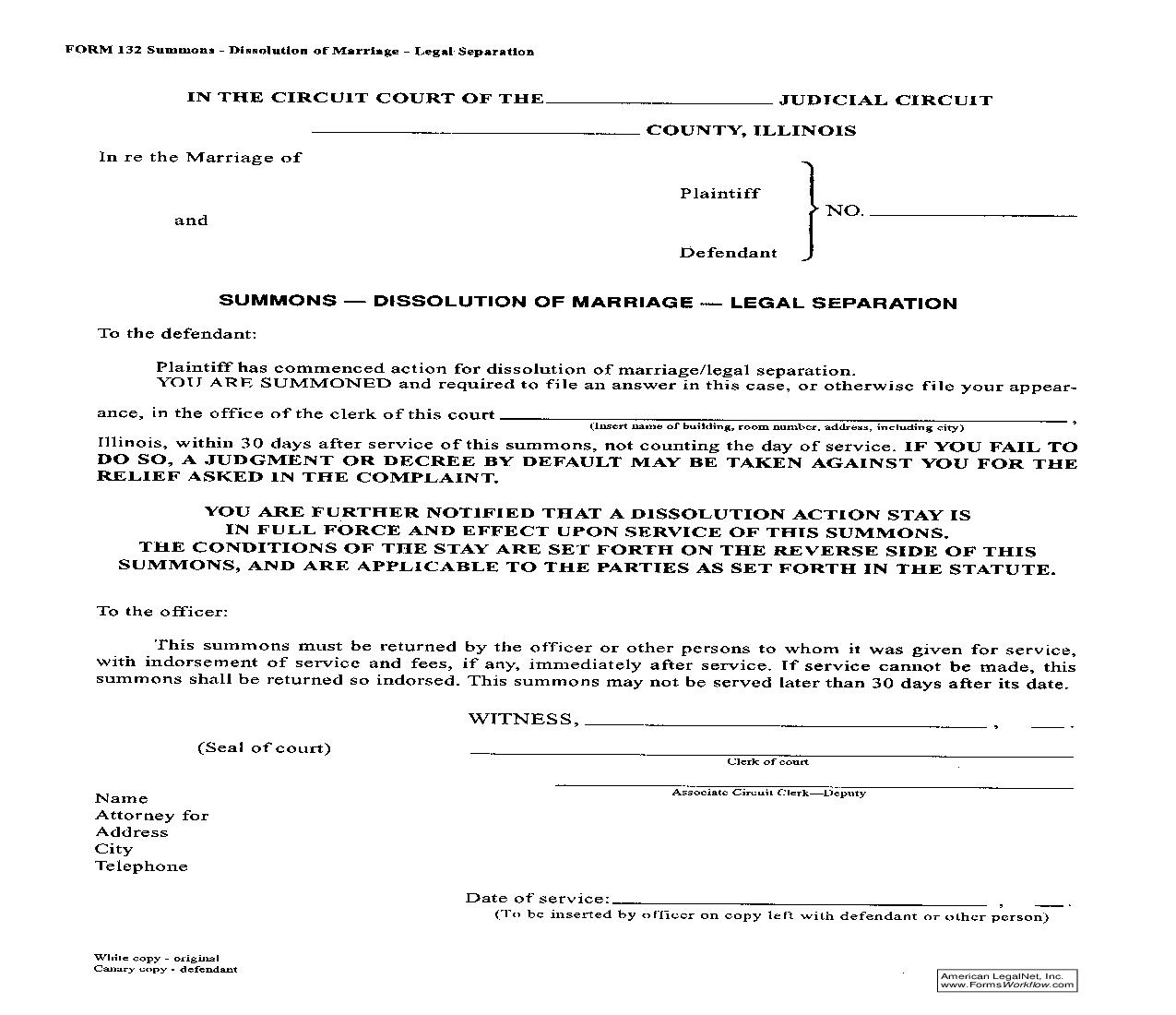 Summons - Dissolution Of Marriage-Legal Separation | Pdf Fpdf Doc Docx | Illinois