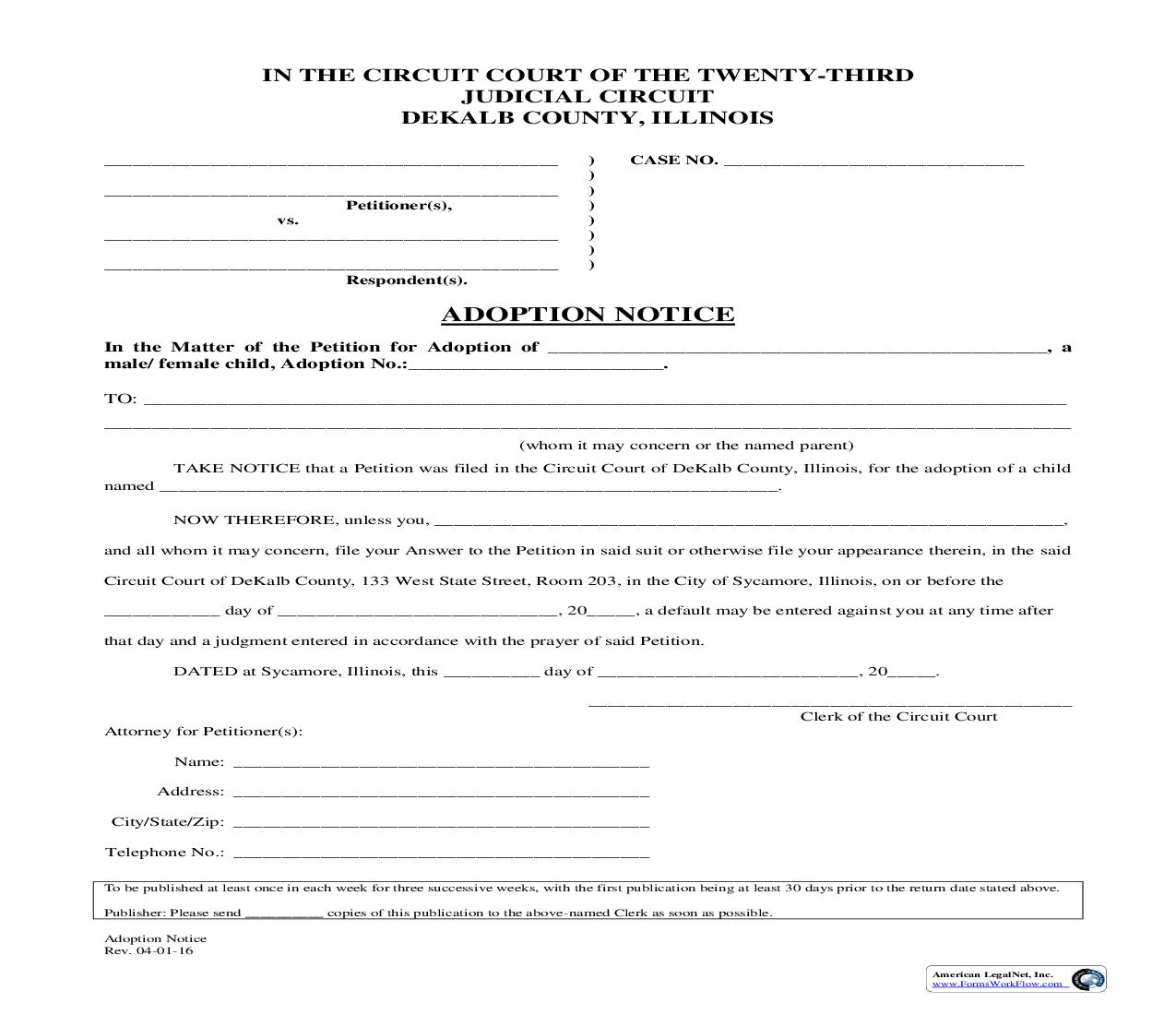 Adoption Notice | Pdf Fpdf Doc Docx | Illinois