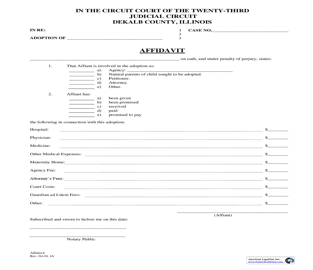 Affidavit (Adoption) | Pdf Fpdf Doc Docx | Illinois