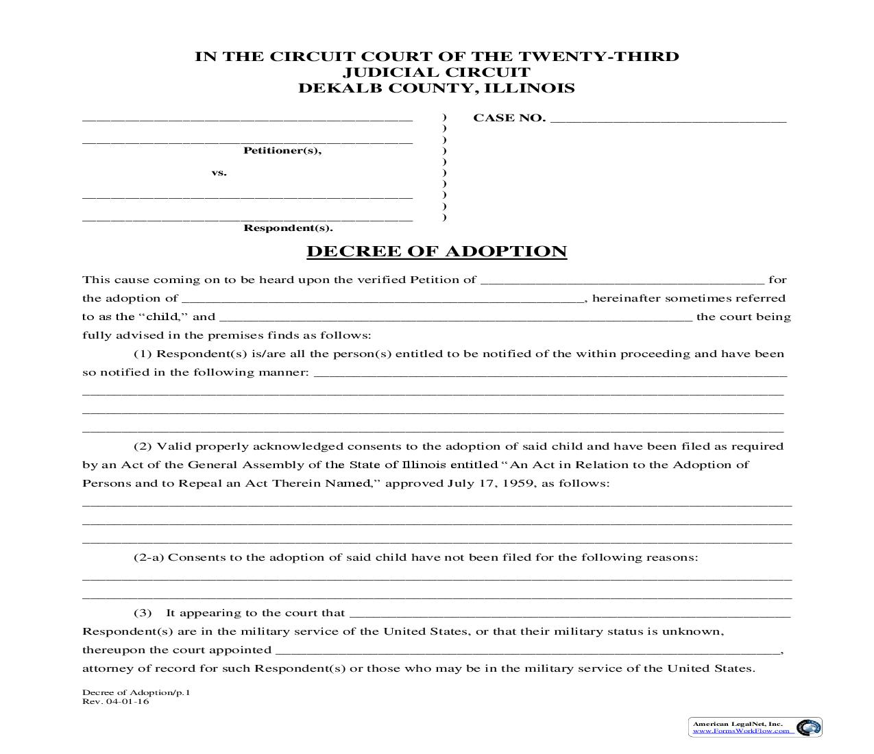 Decree Of Adoption | Pdf Fpdf Doc Docx | Illinois
