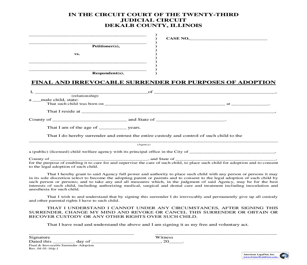 Final And Irrevocable Surrender For Purposes Of Adoption | Pdf Fpdf Doc Docx | Illinois