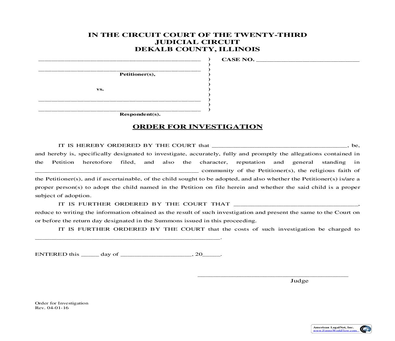 Order For Investigation (Adoption) | Pdf Fpdf Doc Docx | Illinois