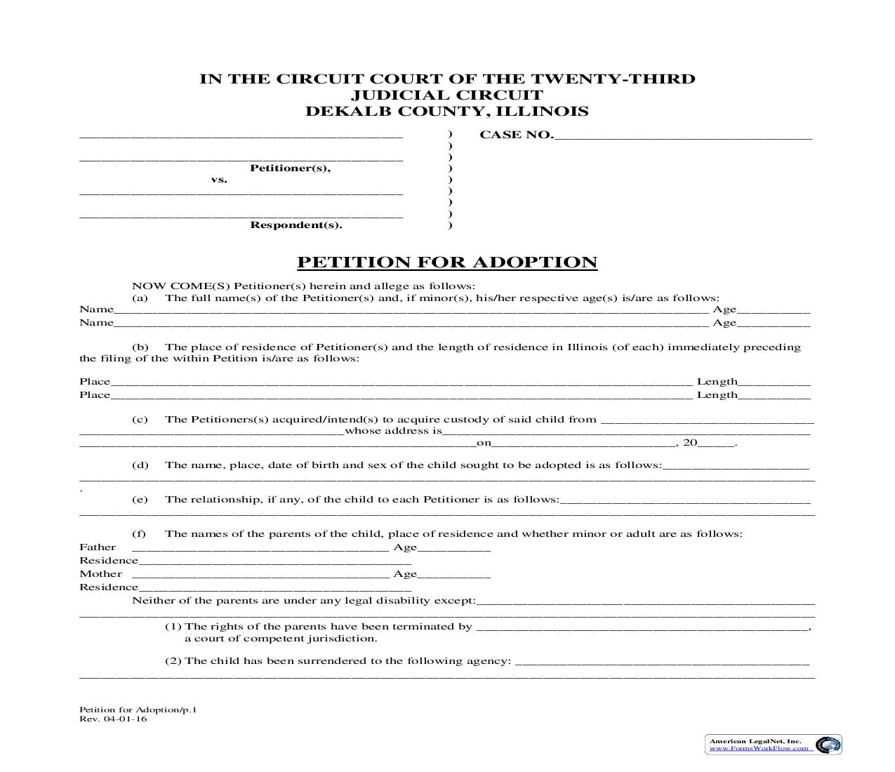Petition For Adoption | Pdf Fpdf Doc Docx | Illinois