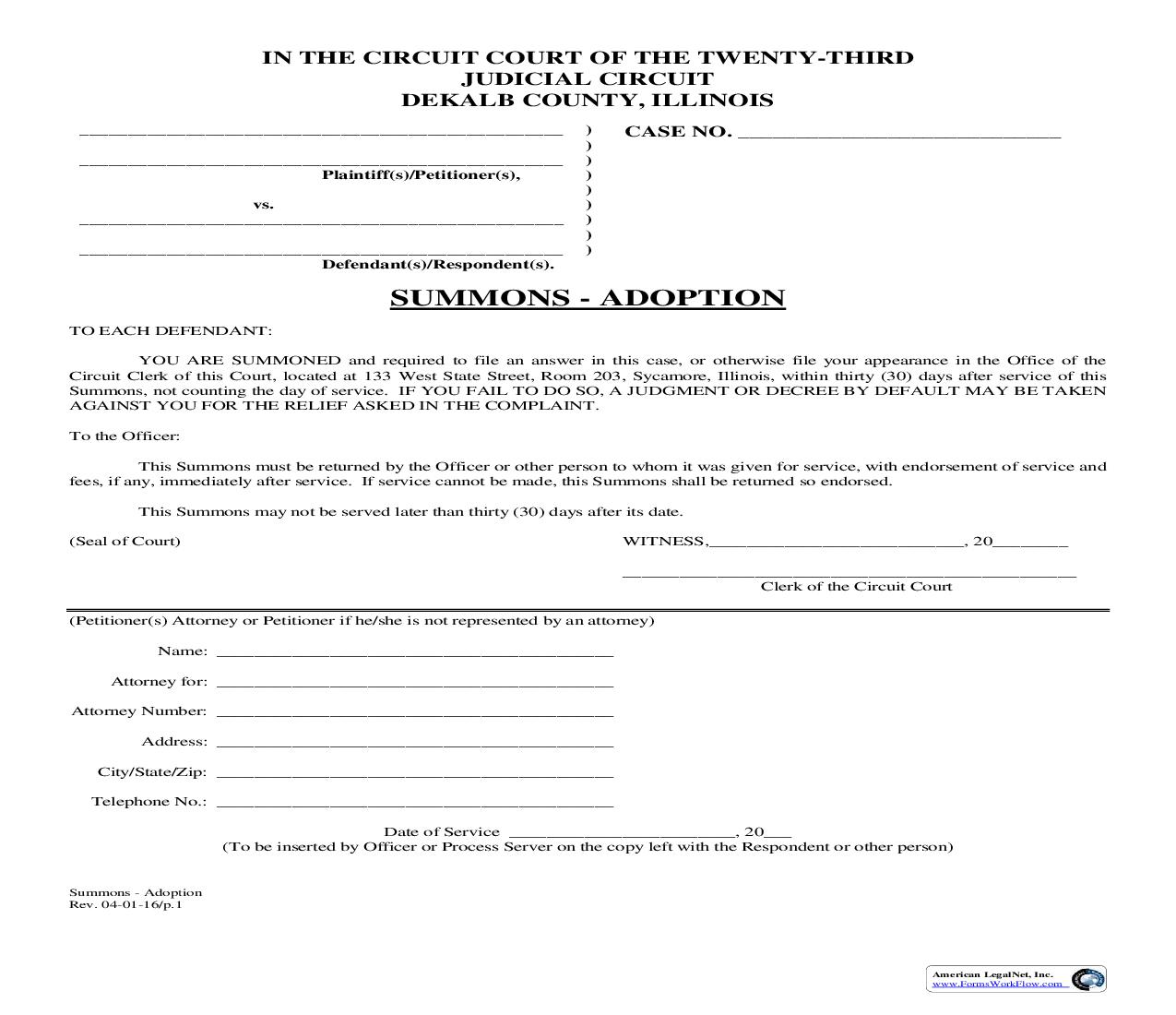 Summons - Adoption | Pdf Fpdf Doc Docx | Illinois