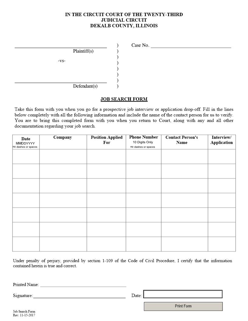 Job Search Form | Pdf Fpdf Docx | Illinois