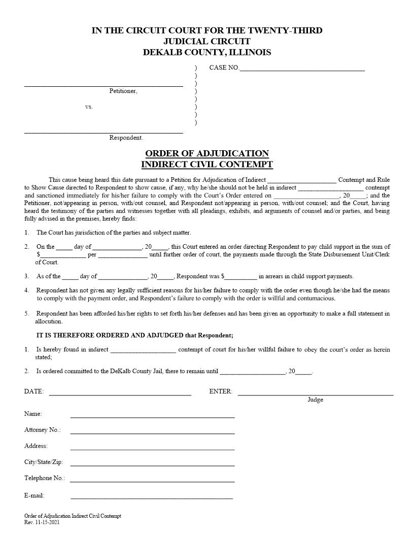 Order Of Adjudication (Indirect Civil Contempt) | Pdf Fpdf Doc Docx | Illinois