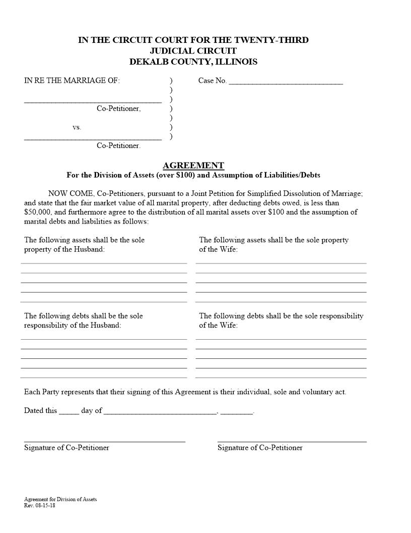 Agreement For Division Of Assets And Assumption Of Liabilities-Debts | Pdf Fpdf Docx | Illinois