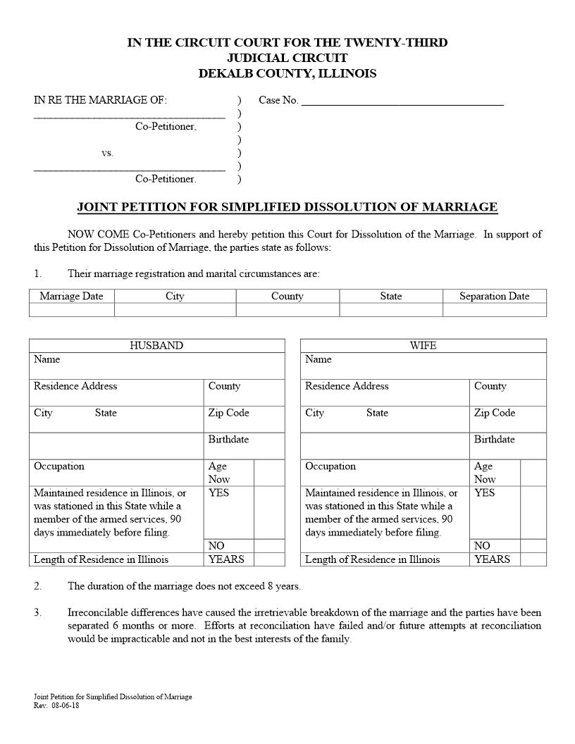 Joint Petition For Simplified Dissolution Of Marriage | Pdf Fpdf Docx | Illinois