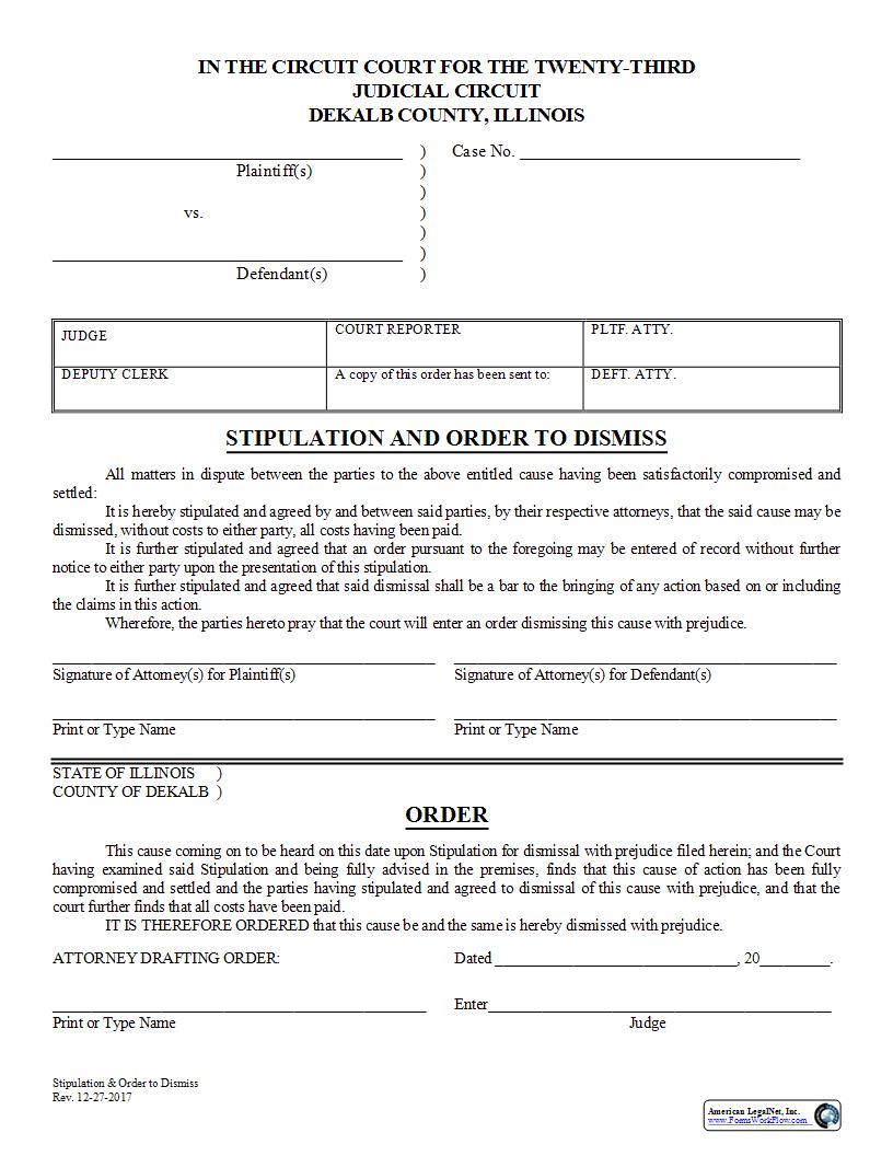 Stipulation and Order to Dismiss | Pdf Fpdf Docx | Illinois