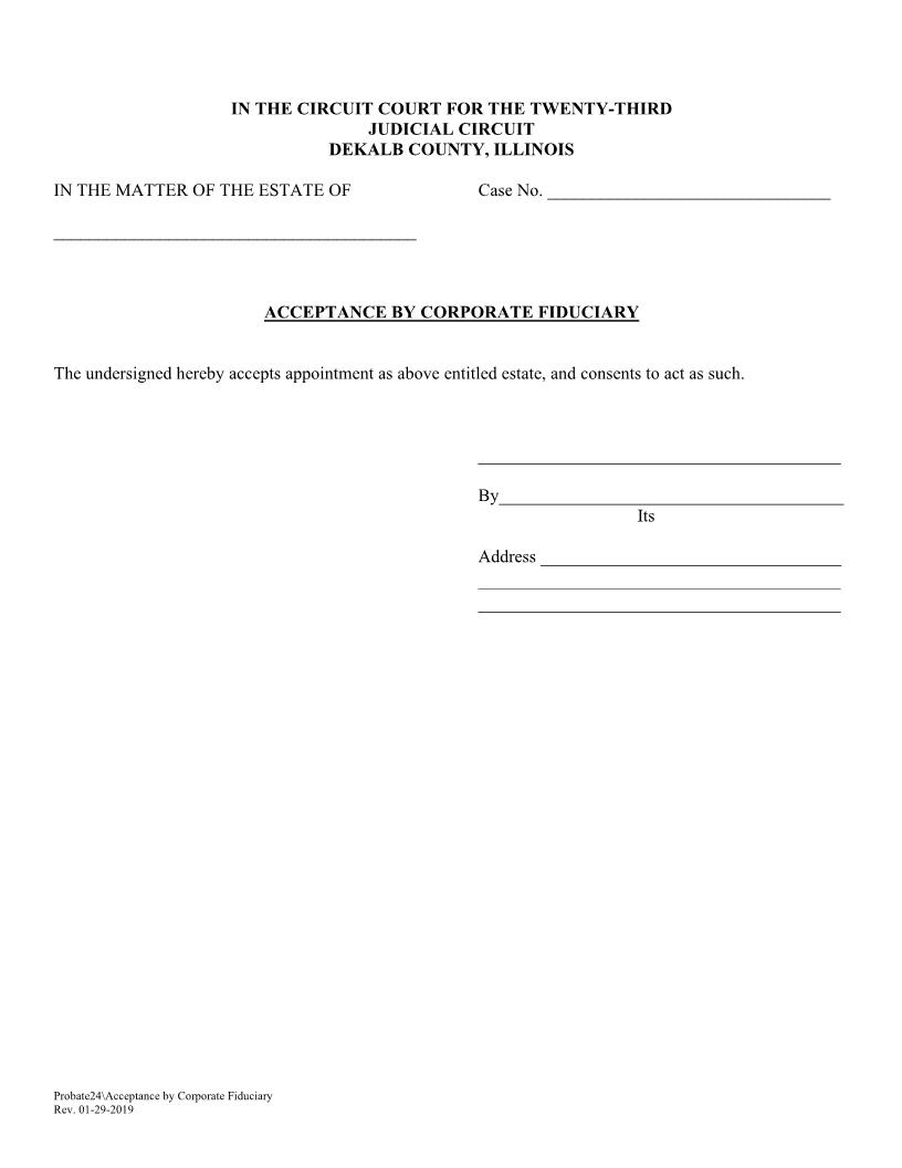 Acceptance By Corporate Fiduciary {Probate24} | Pdf Fpdf Doc Docx | Illinois